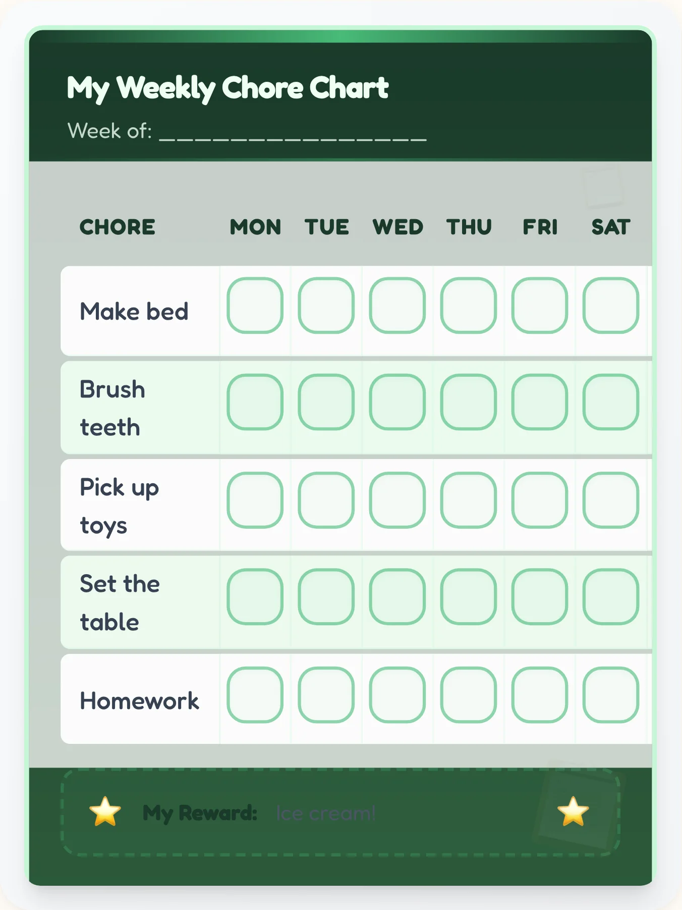 Forest Green Office Organizer - printable professional chore chart