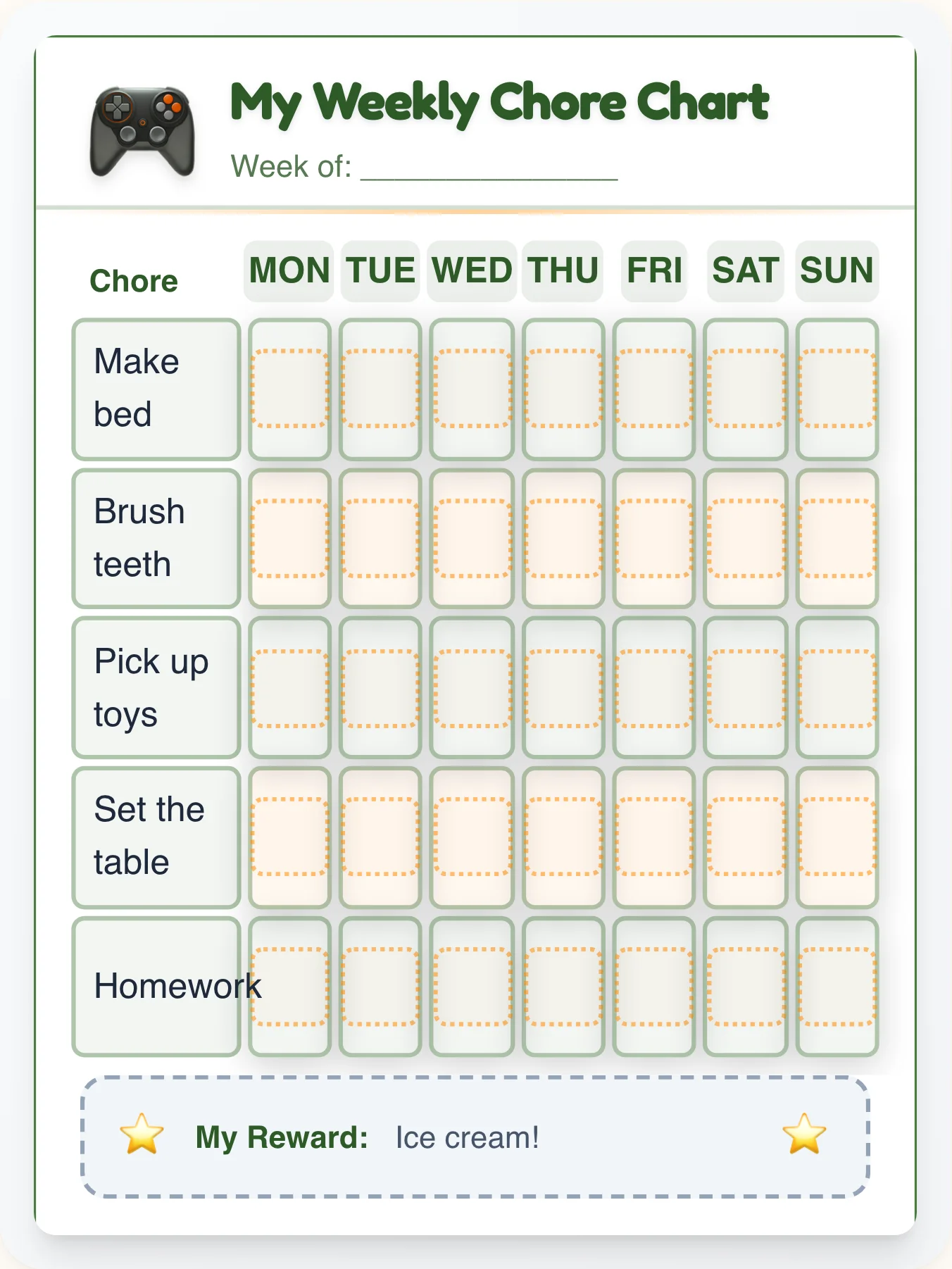 Pixel Blocks Chore Chart - printable geeks chore chart