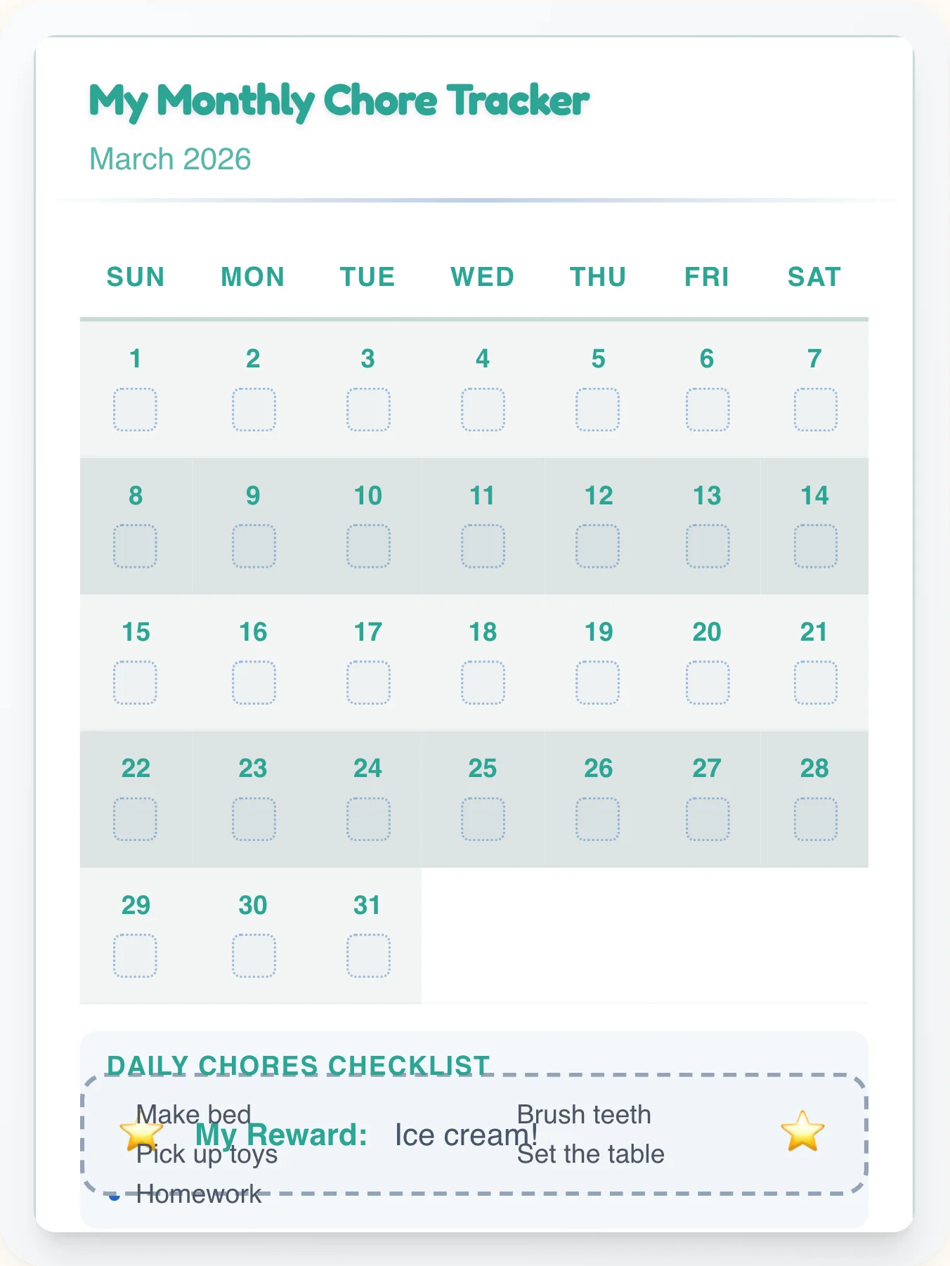 Funky Geeks Calendar Chart - printable geeks chore chart