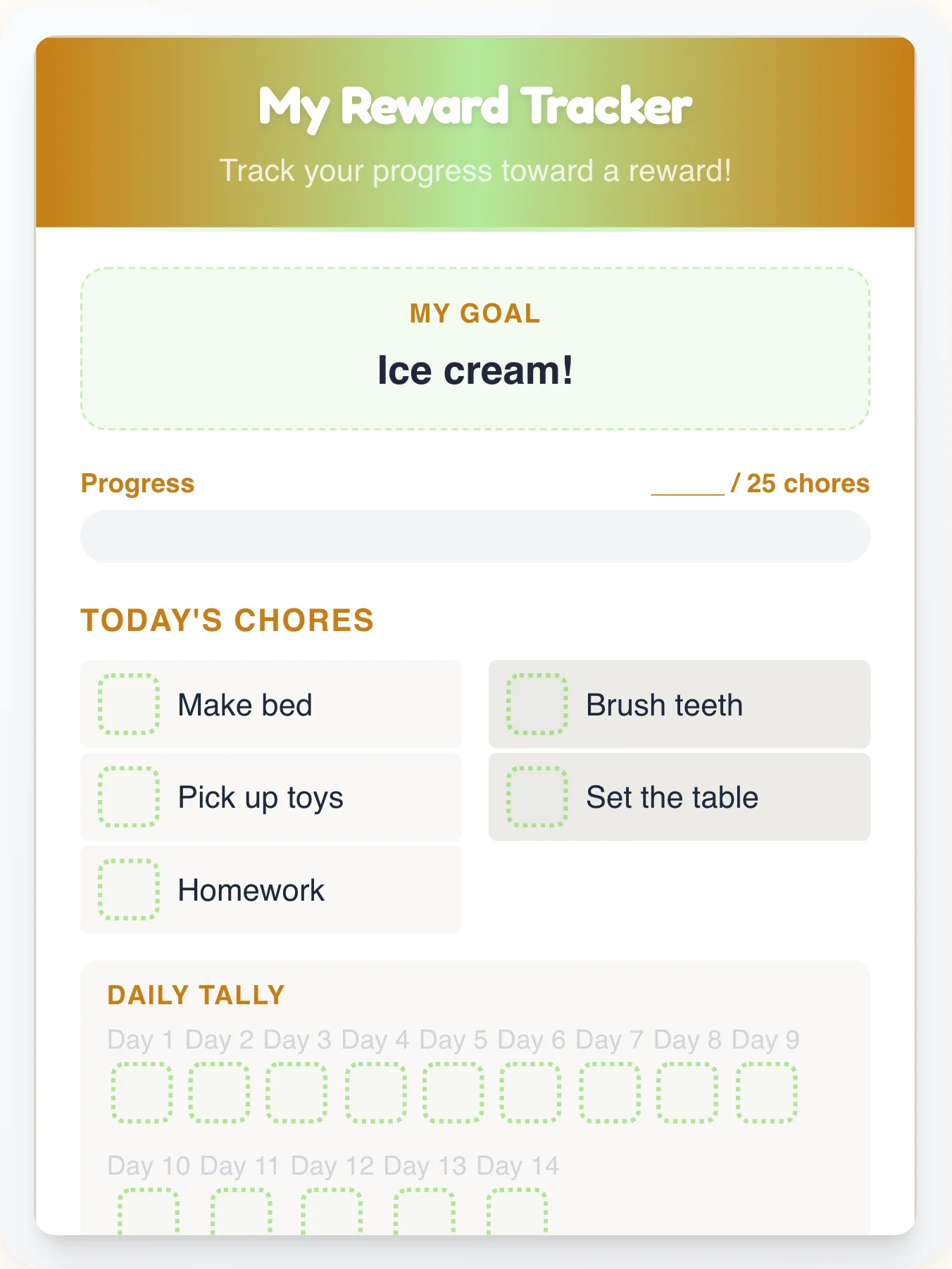 Golden Geeks Prize Chart - printable geeks chore chart