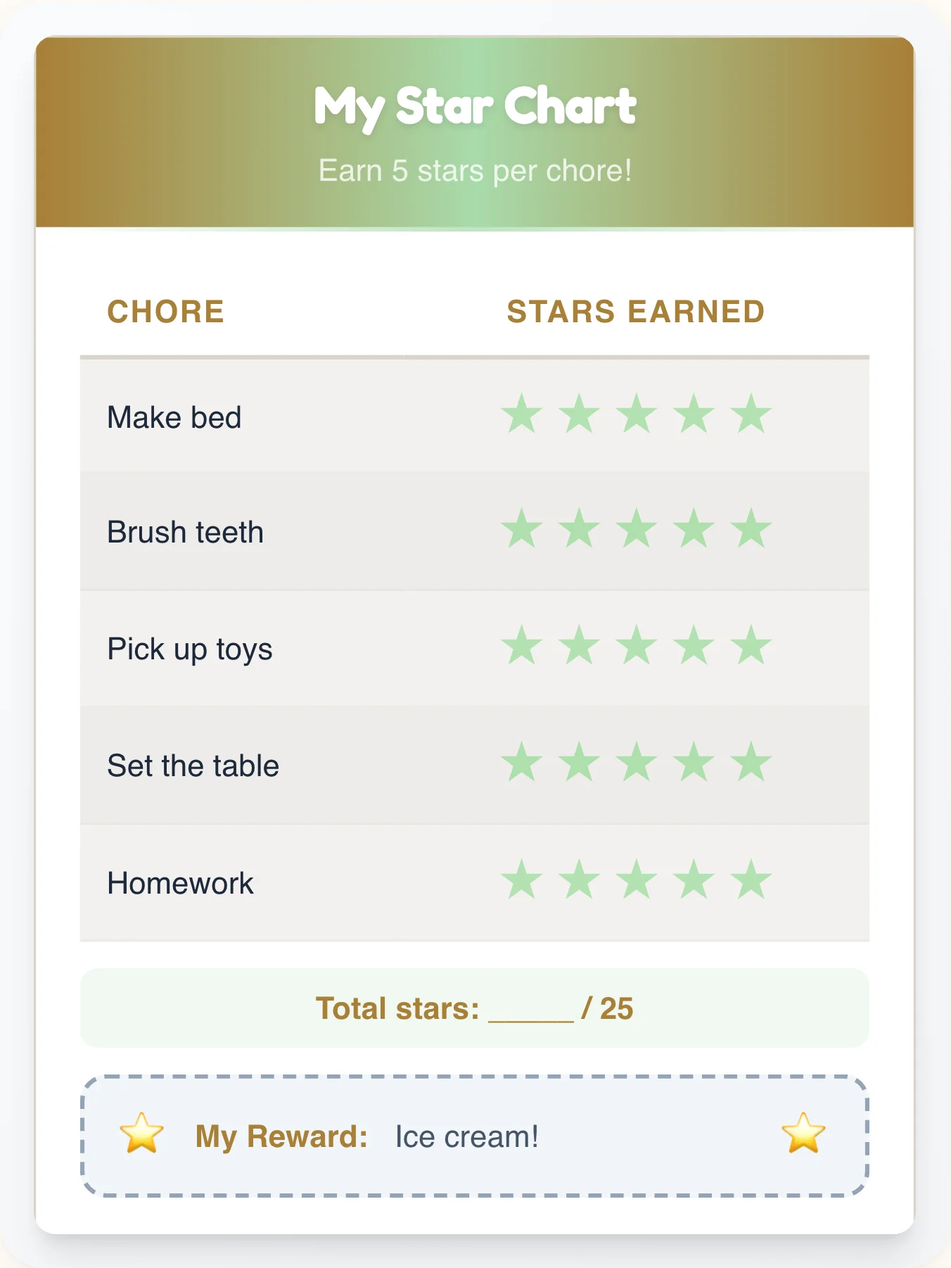 Golden Geeks Star Chart - printable geeks chore chart
