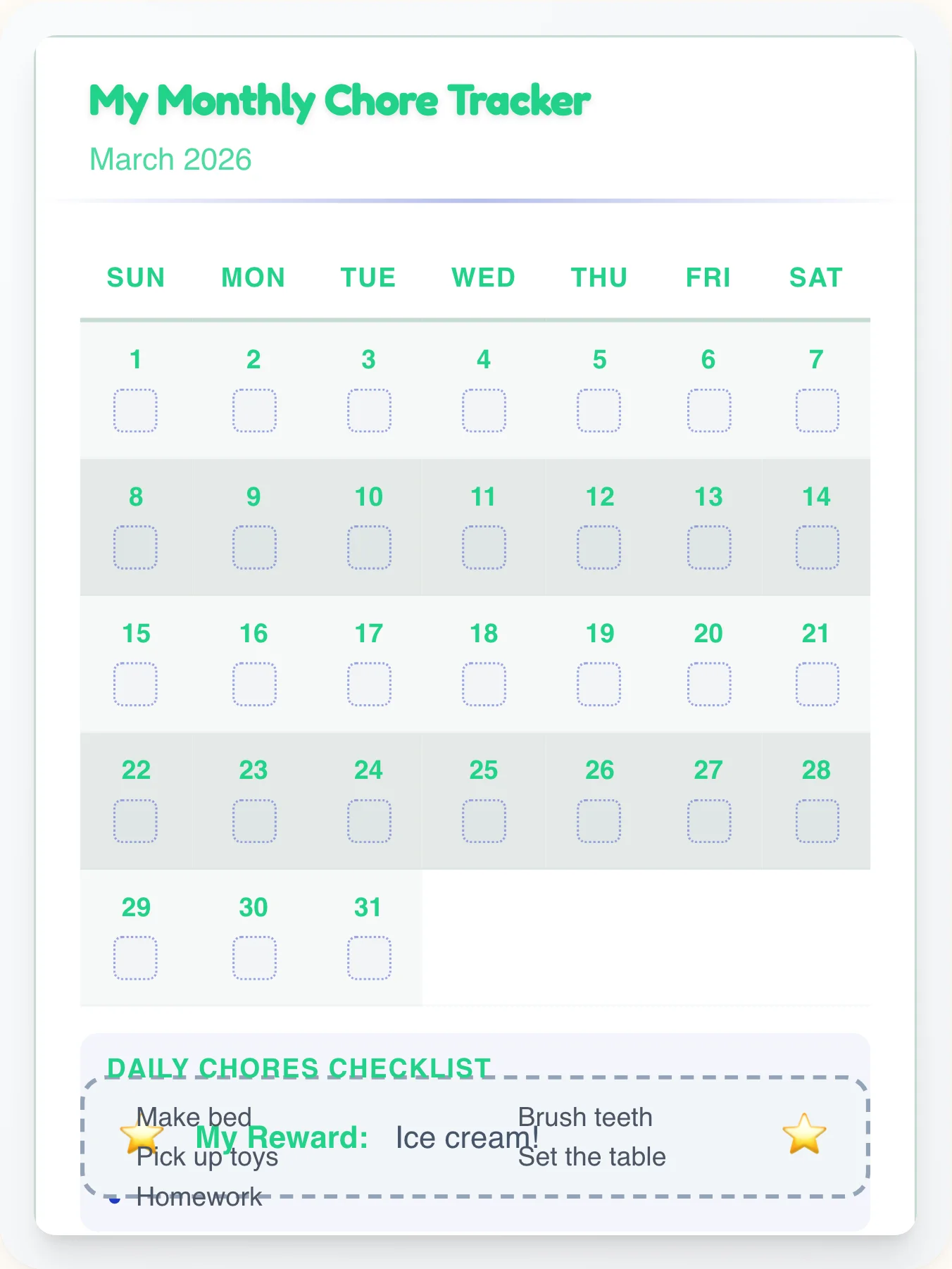 Dainty Geeks Calendar Board - printable geeks chore chart