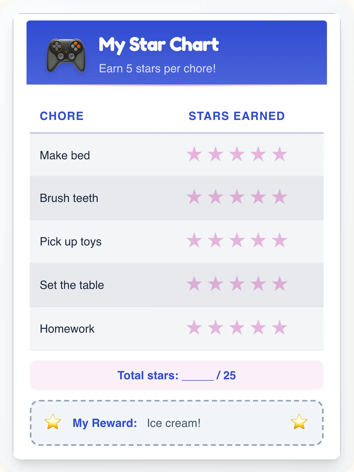 Mellow Geeks Star Board - printable geeks chore chart