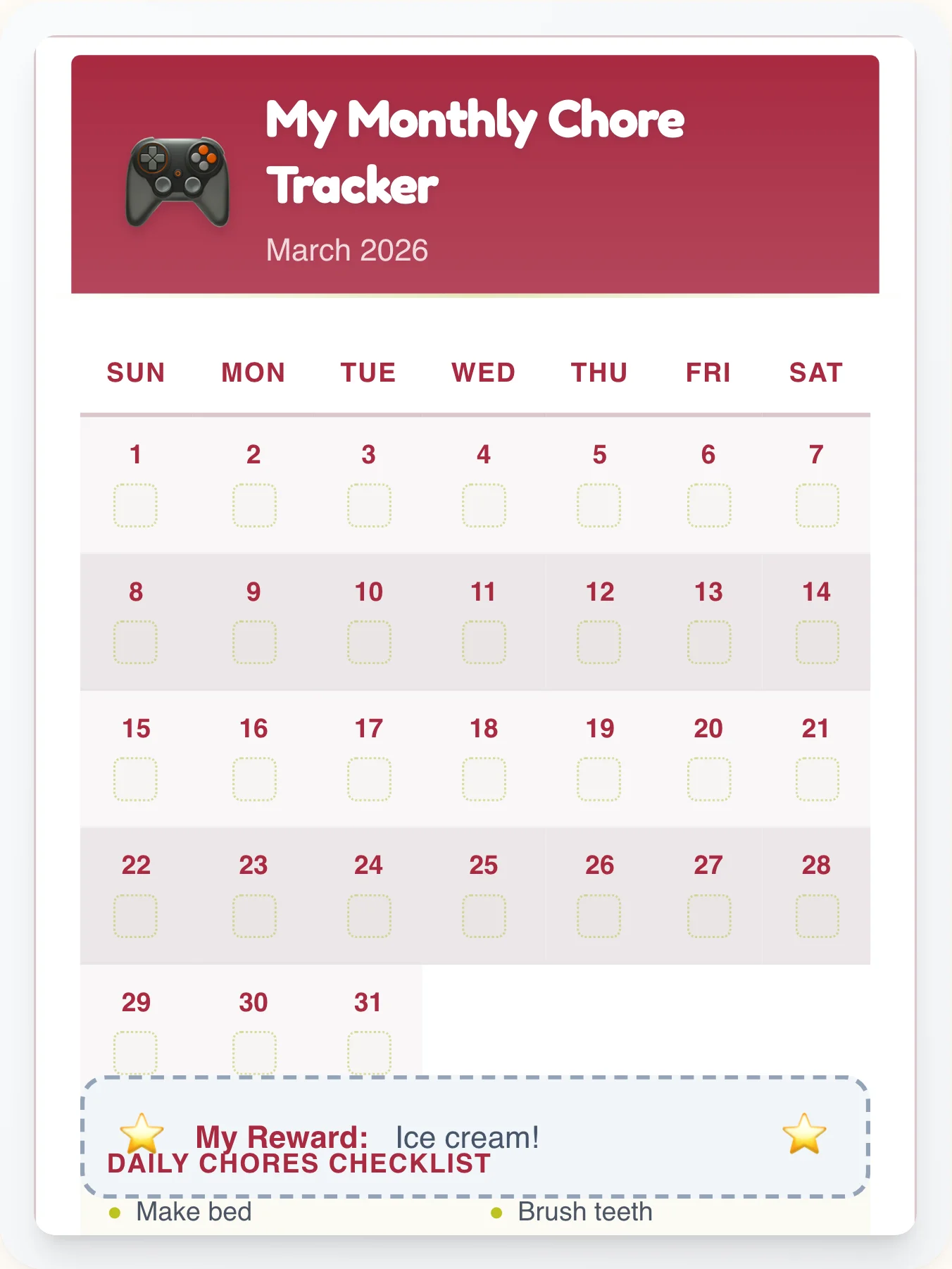 Frosty Geeks Calendar Chart - printable geeks chore chart