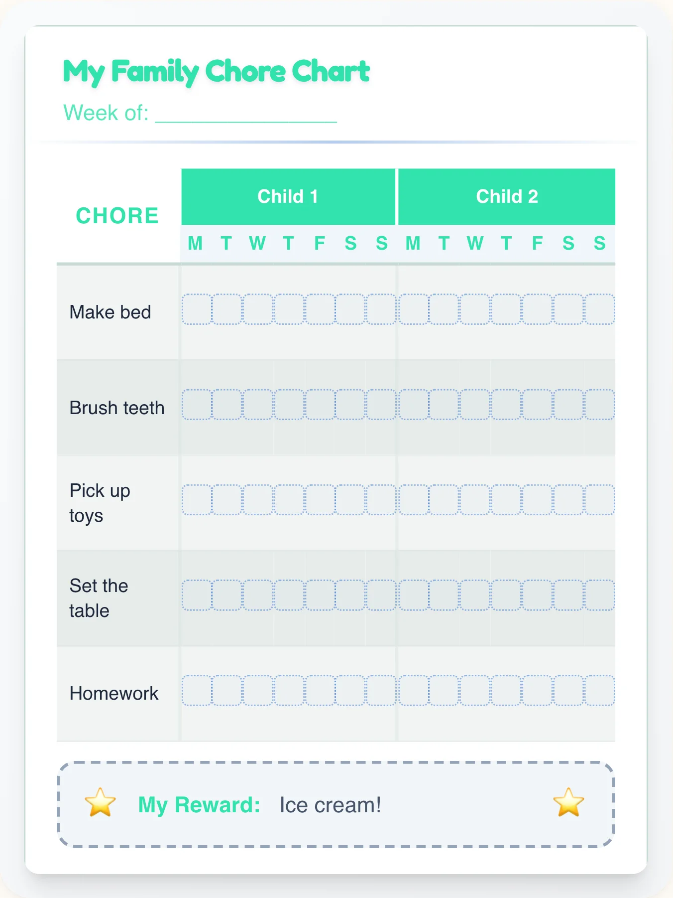 Enchanted Geeks Team Chart - printable geeks chore chart