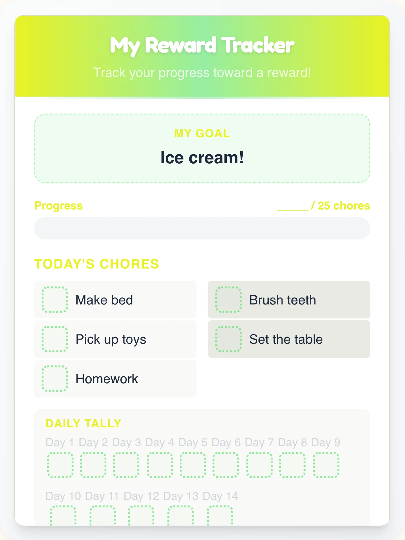 Lively Geeks Goal Chart - printable geeks chore chart