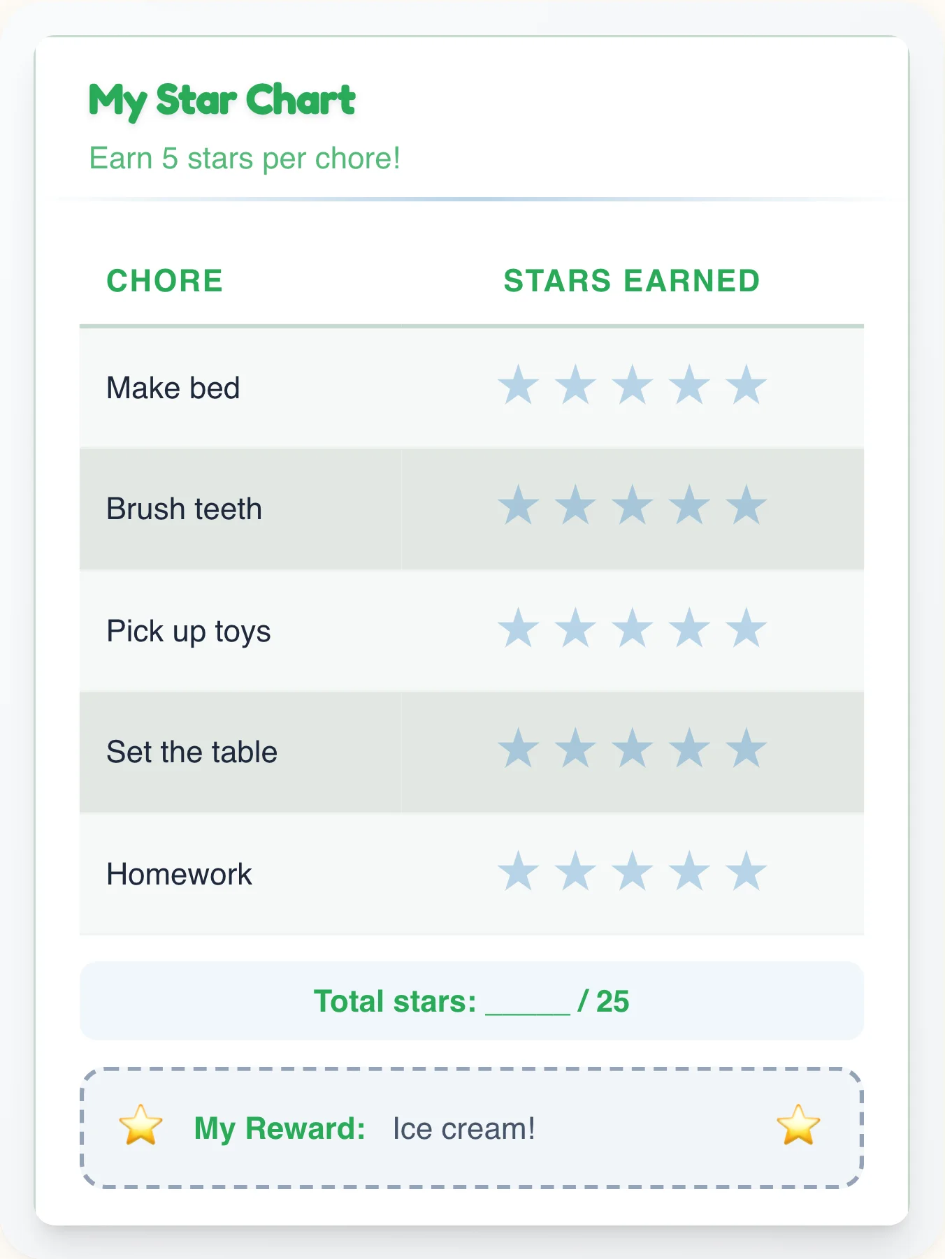 Zen Geeks Star Board - printable geeks chore chart