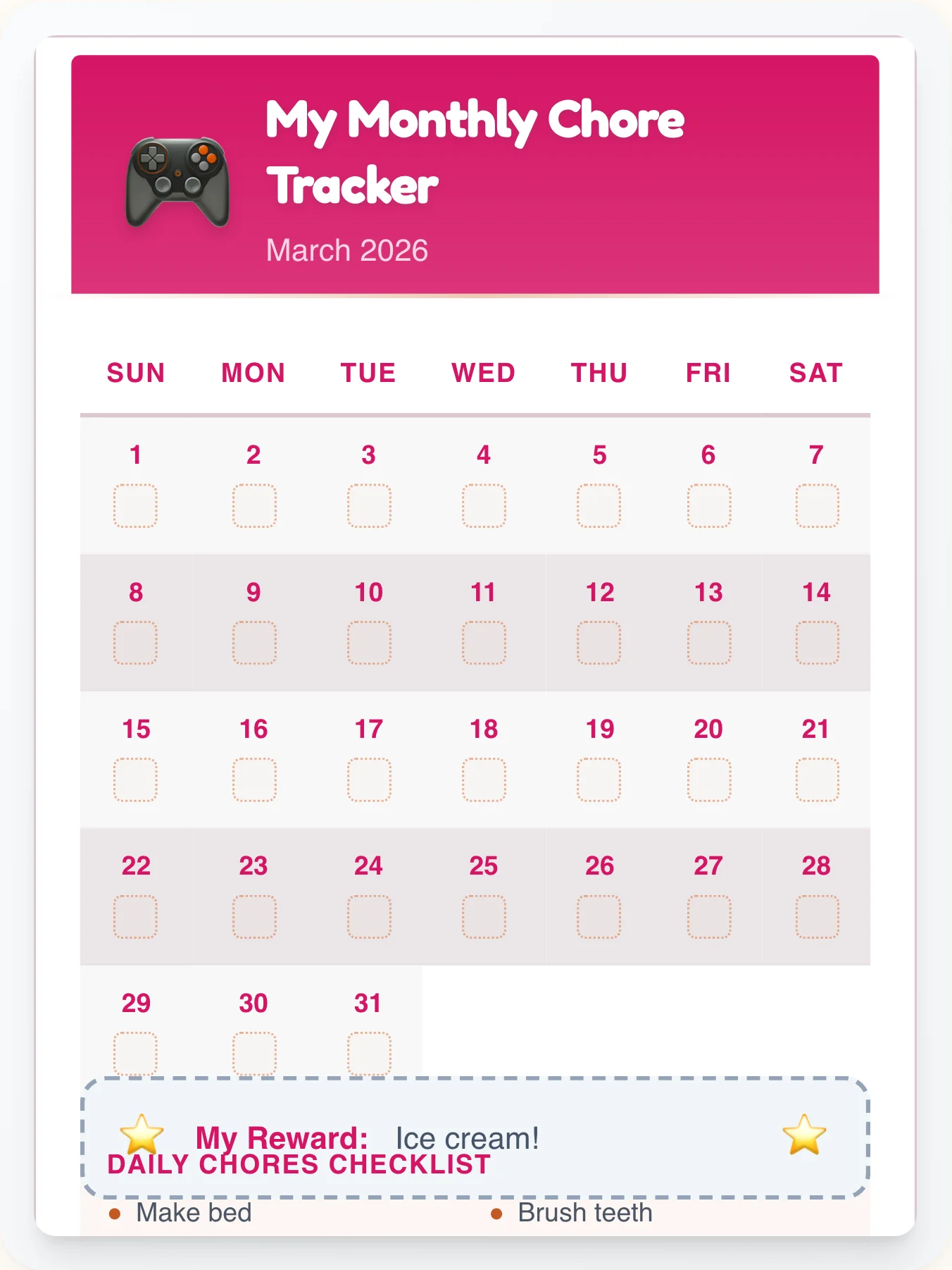 Delicate Geeks Month View - printable geeks chore chart
