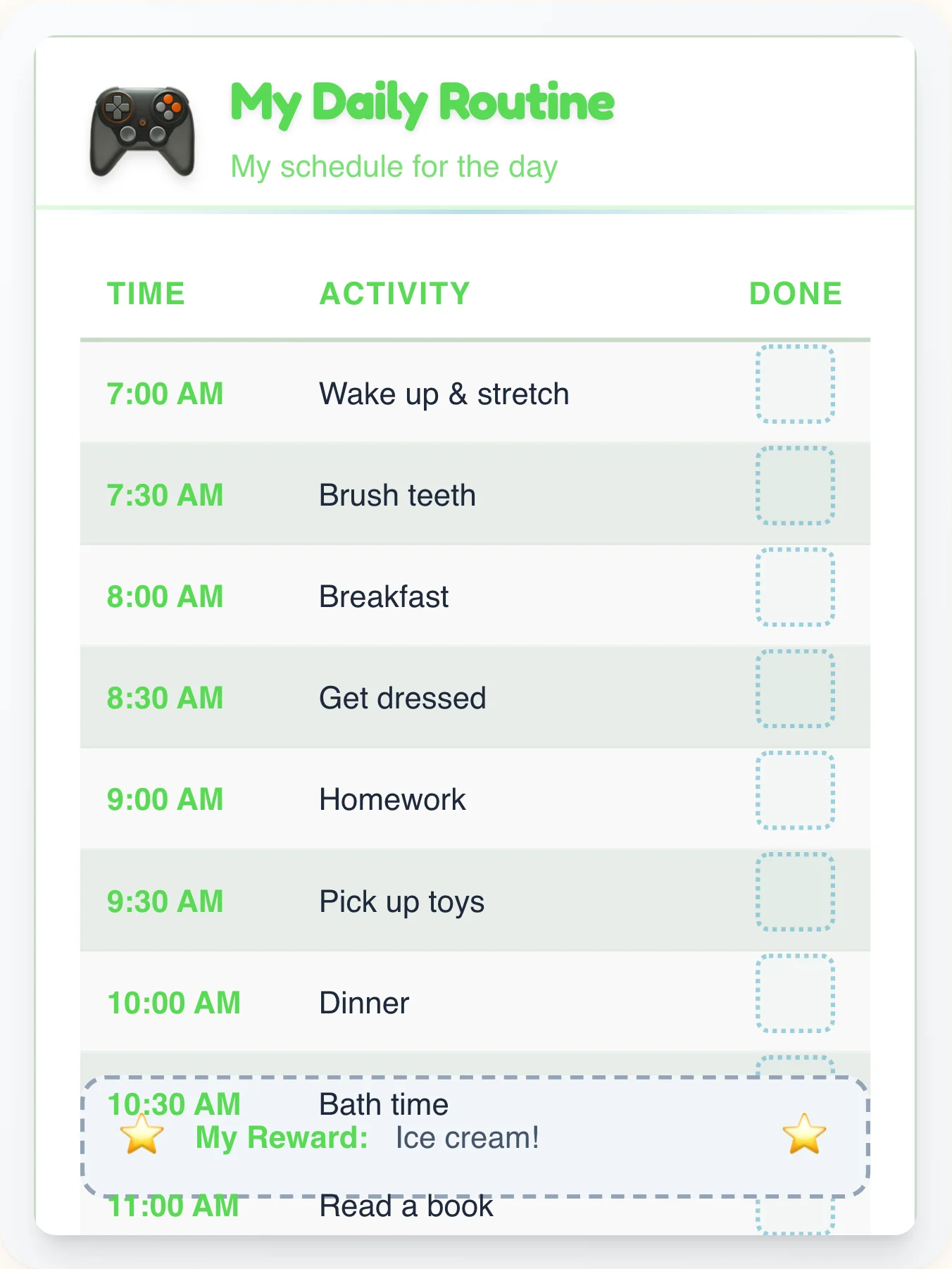 Tender Geeks Daily Routine - printable geeks chore chart