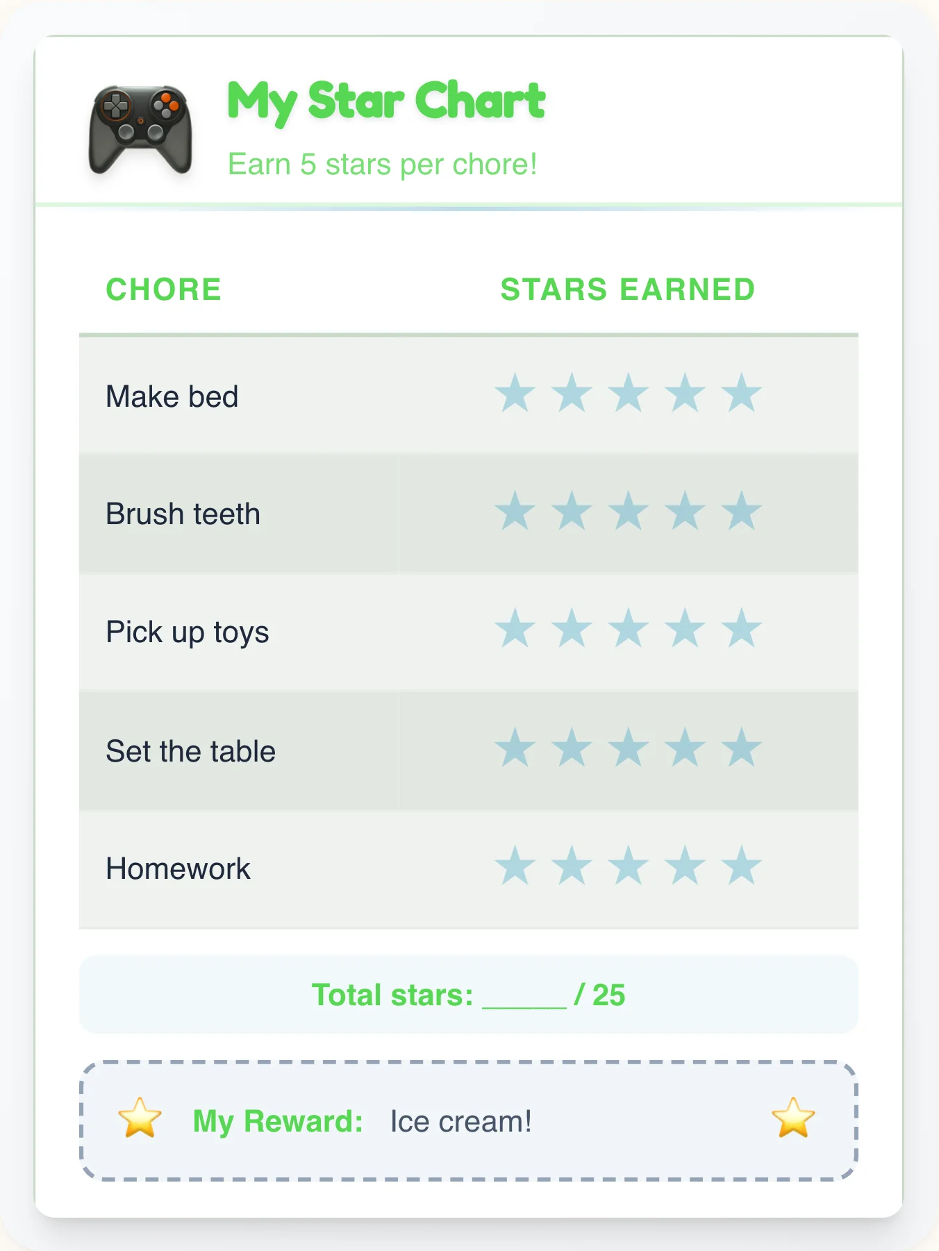 Tender Geeks Star Board - printable geeks chore chart