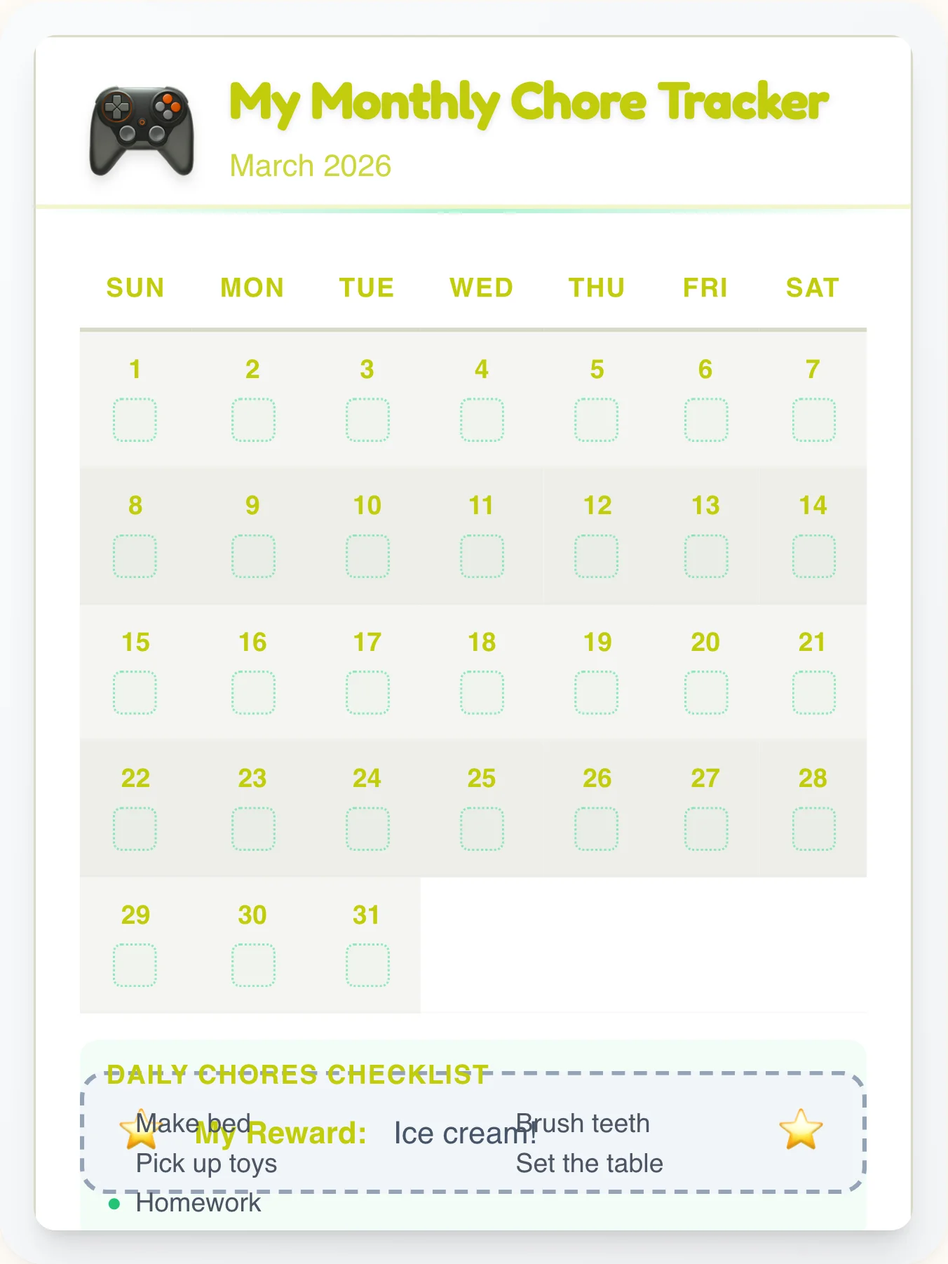 Misty Geeks Calendar Chart - printable geeks chore chart