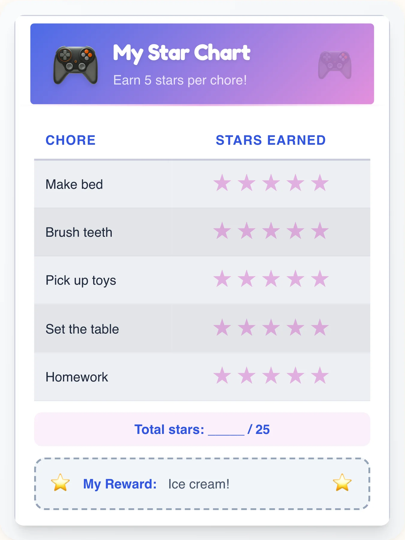 Mellow Geeks Star Chart - printable geeks chore chart