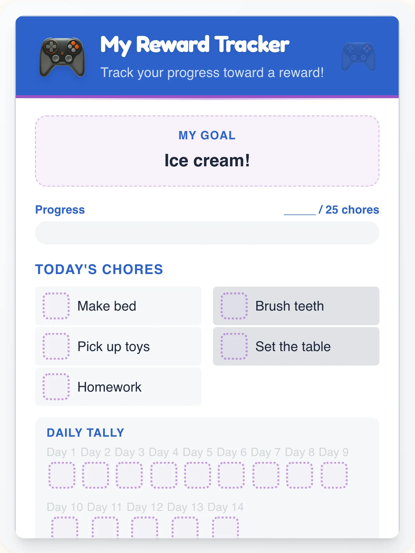 Luminous Geeks Points Tracker - printable geeks chore chart