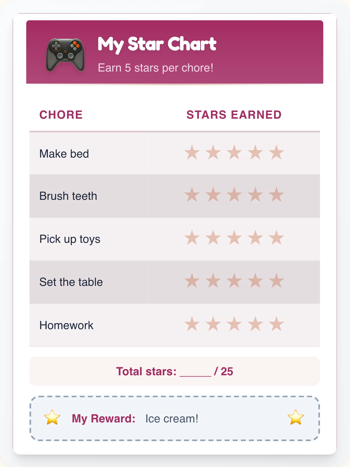 Delicate Geeks Star Tracker - printable geeks chore chart