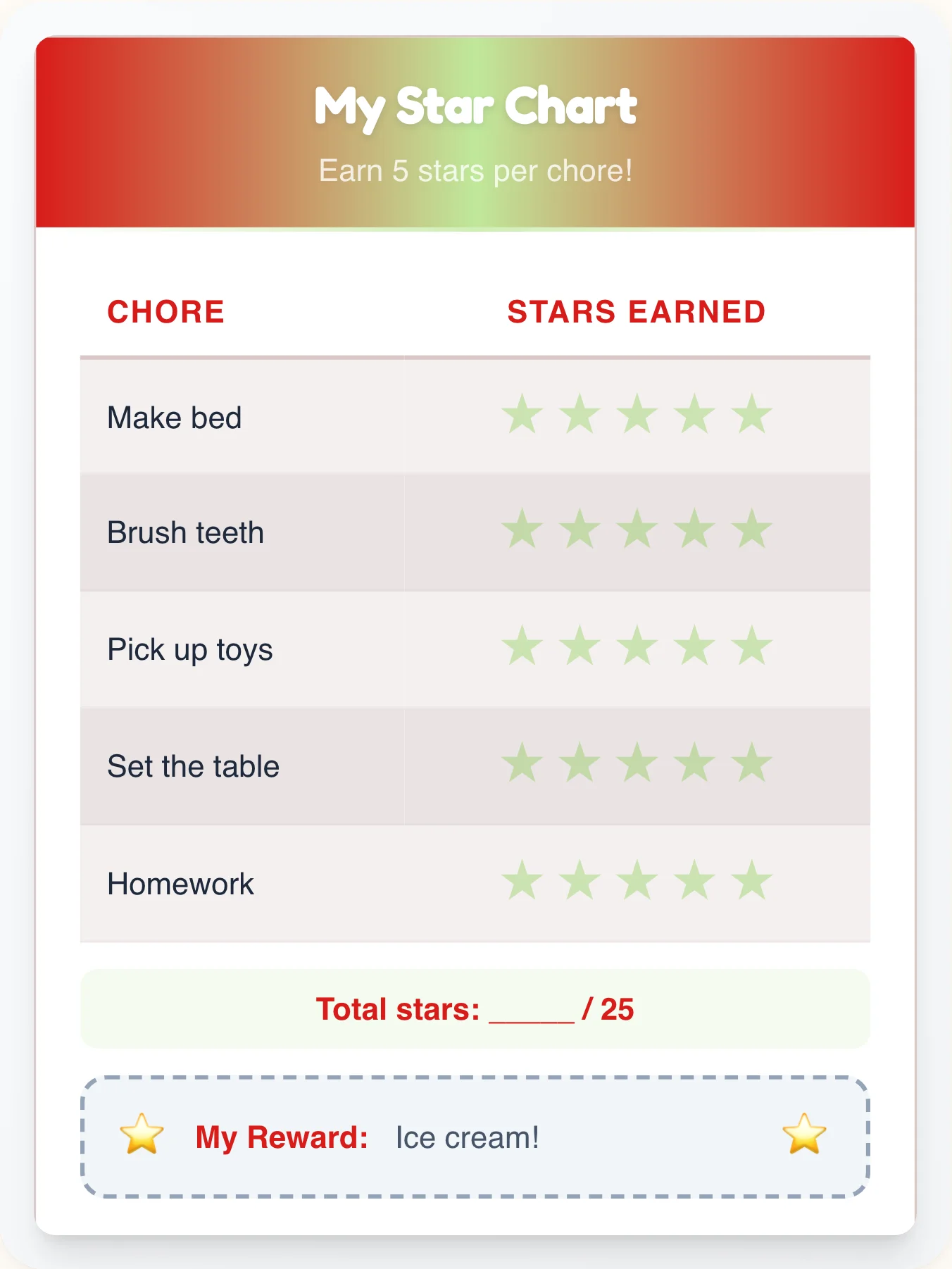 Bright Geeks Star Chart - printable geeks chore chart