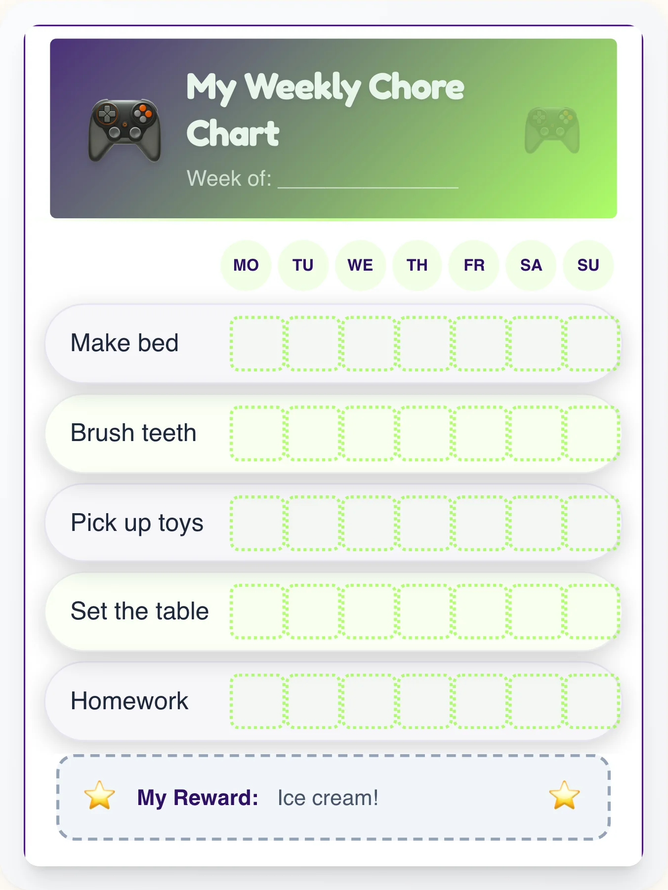 Digital Canvas Chore Chart - printable geeks chore chart