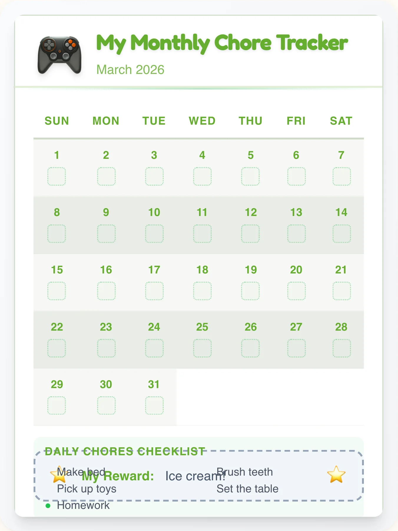Quiet Geeks Calendar Chart - printable geeks chore chart