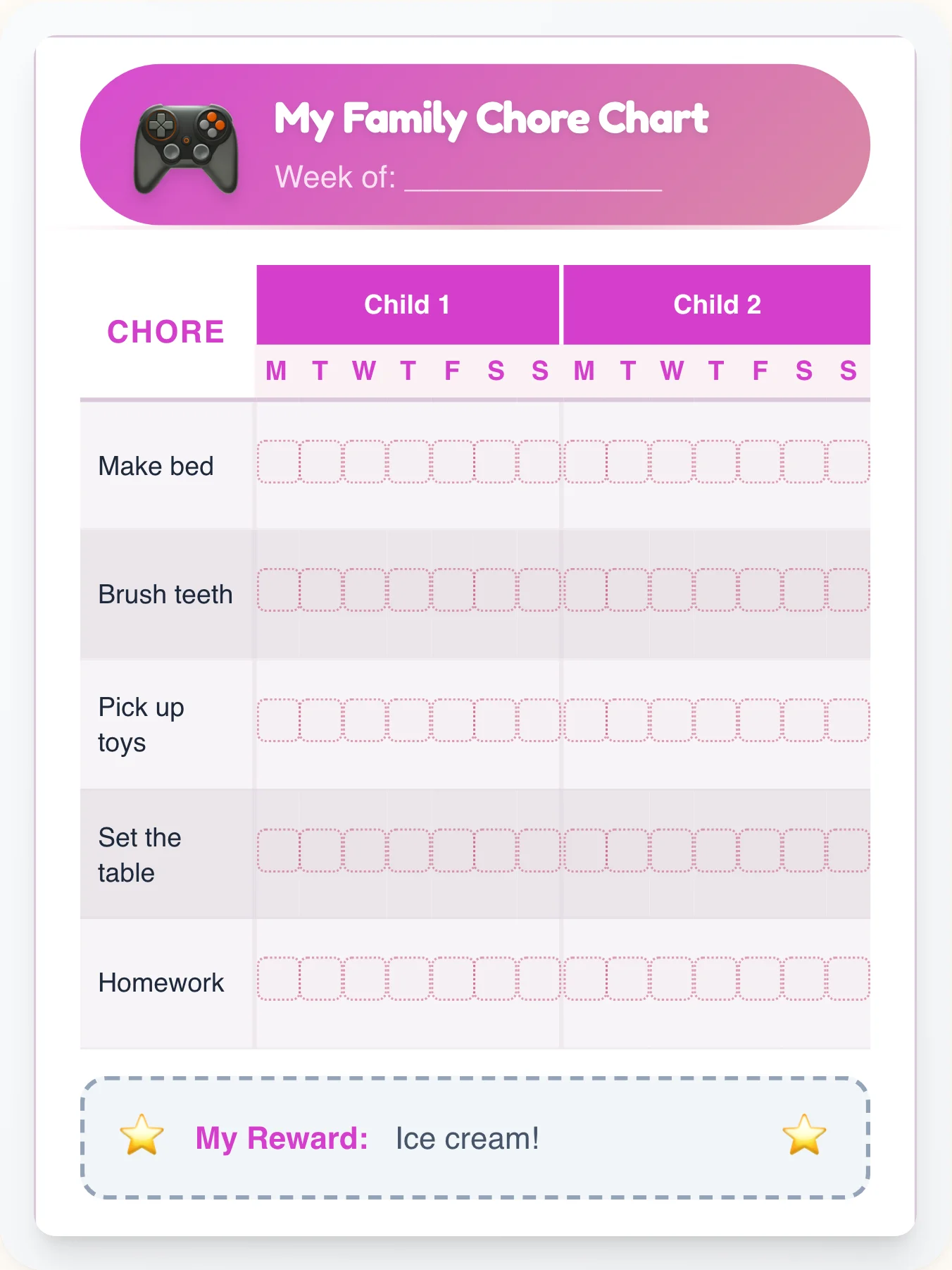 Whimsical Geeks Multi-Kid Tracker - printable geeks chore chart