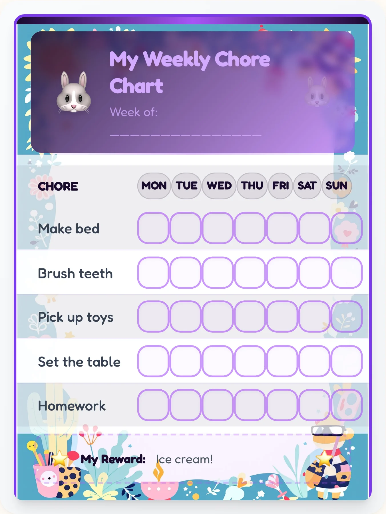 Gothic Bunny Midnight Skull Chore Chart — Free Printable for Kids - printable gothic-bunny chore chart
