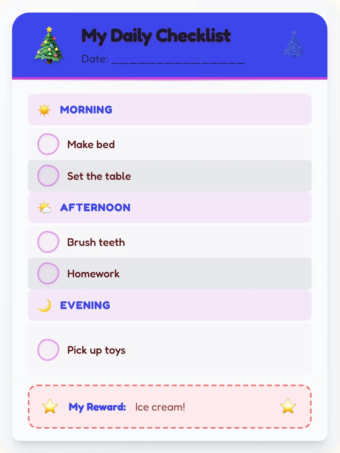 Natural Holiday To-Do Chart - printable holiday chore chart