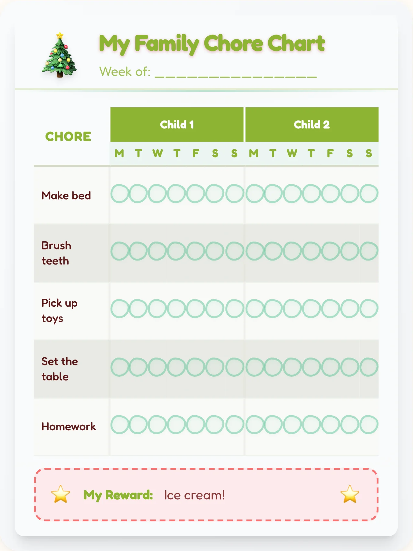 Noble Holiday Sibling Board - printable holiday chore chart