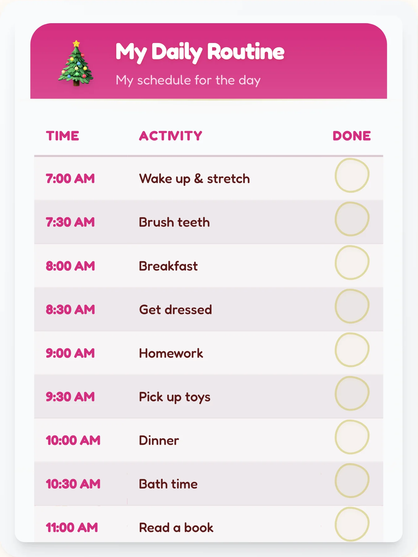 Delicate Holiday Time Planner - printable holiday chore chart