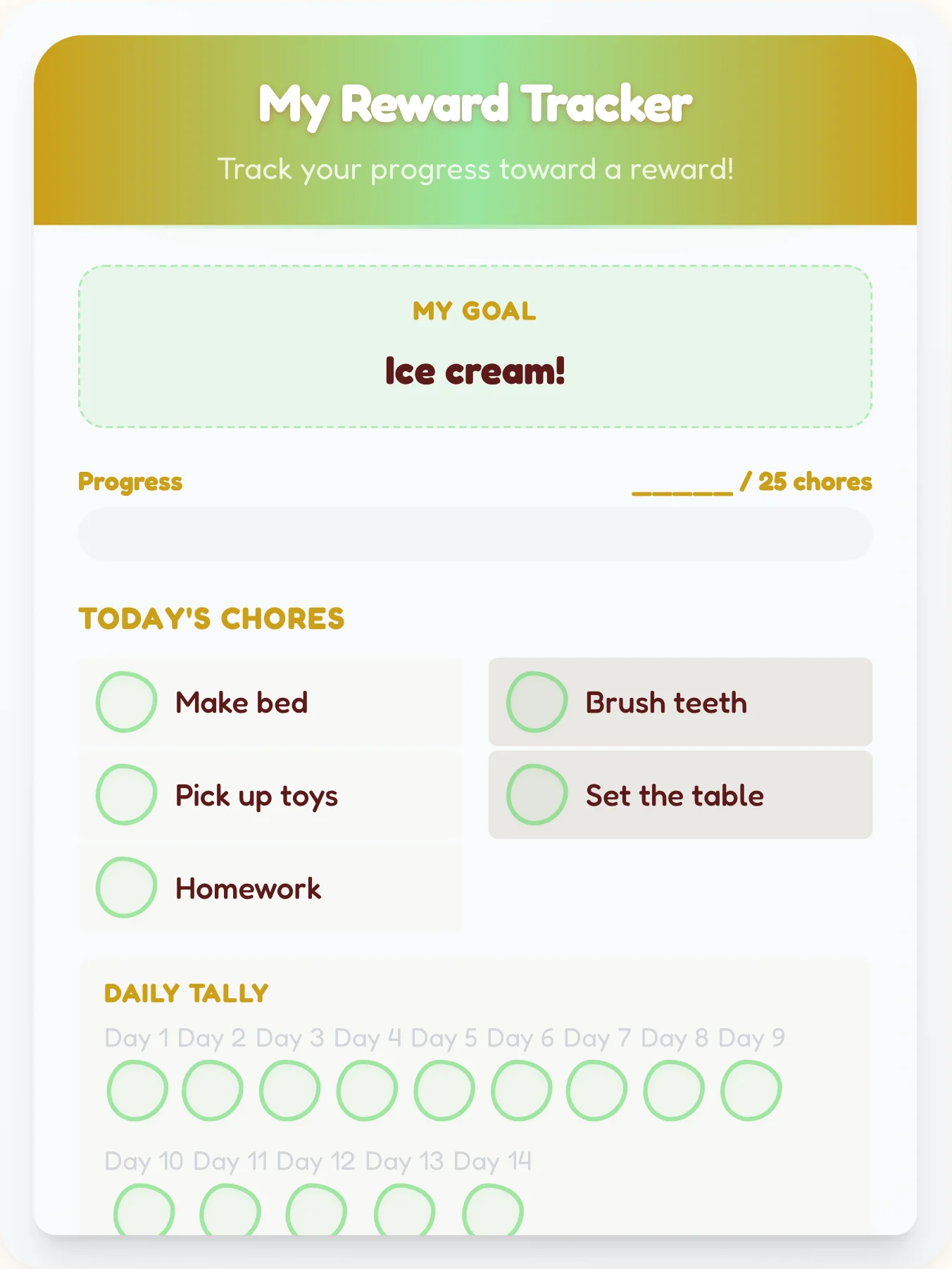 Happy Holiday Points Tracker - printable holiday chore chart