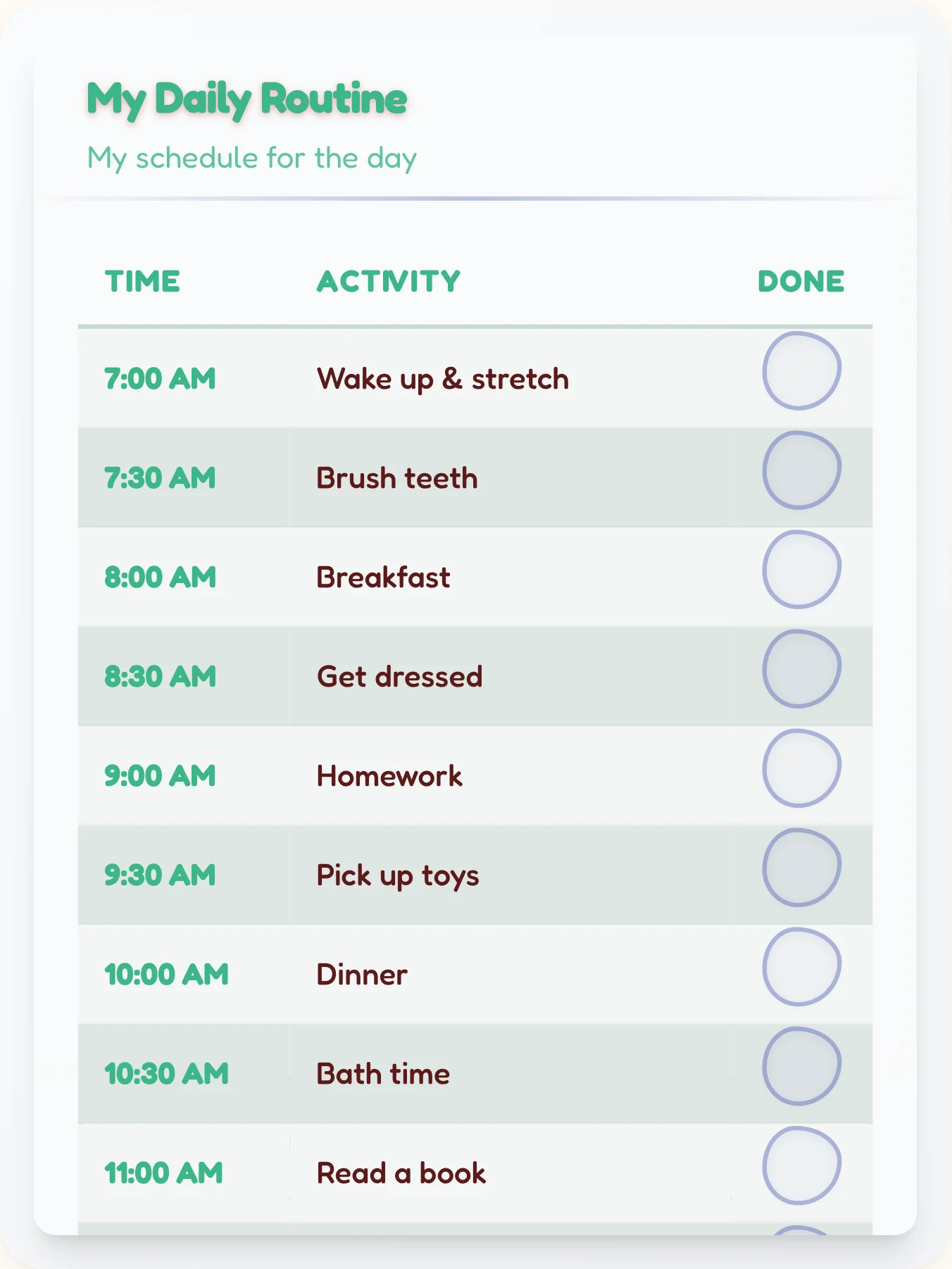Dainty Holiday Routine Board - printable holiday chore chart
