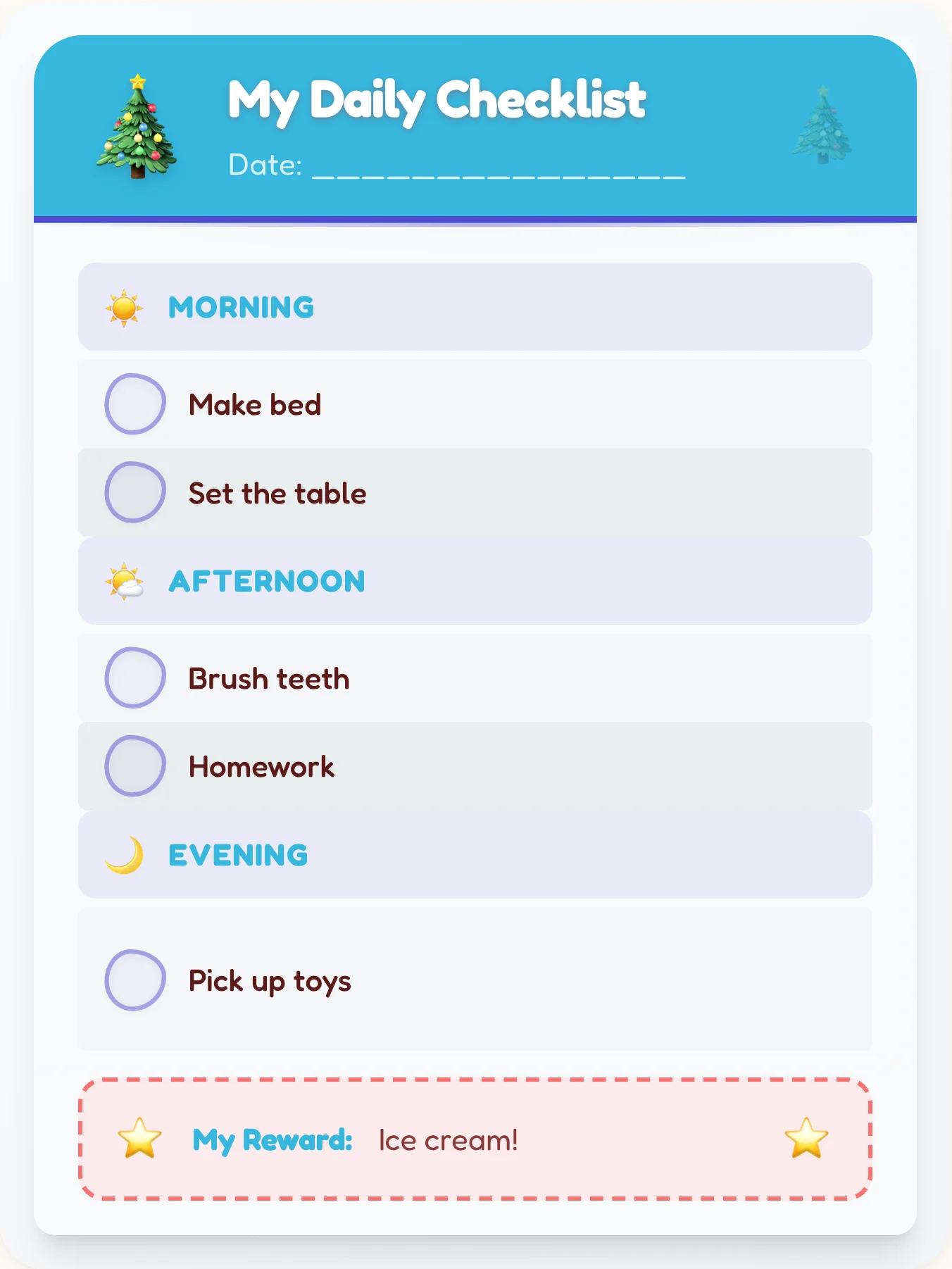 Inspiring Holiday Daily Log - printable holiday chore chart