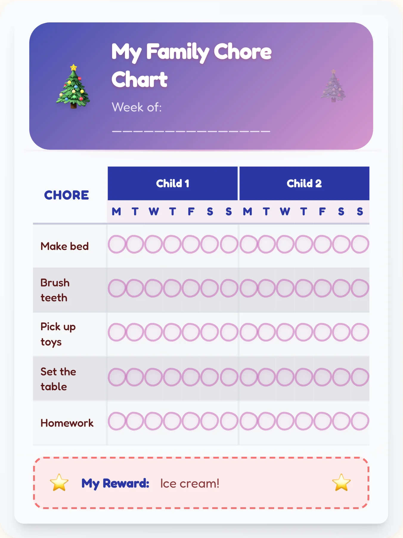 Natural Holiday Sibling Board - printable holiday chore chart
