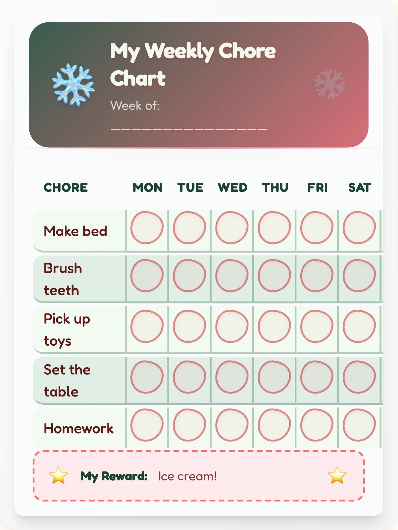 Nordic Frost Festival Chore Chart - printable holiday chore chart
