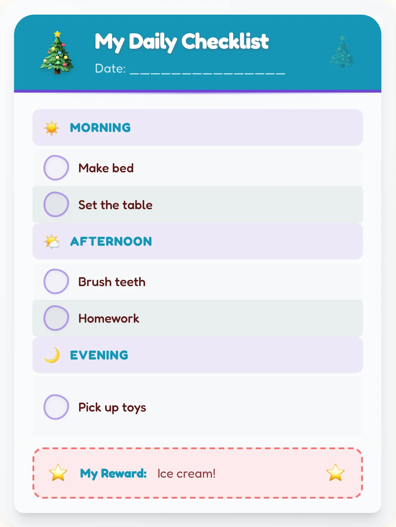 Inspiring Holiday Daily Log - printable holiday chore chart