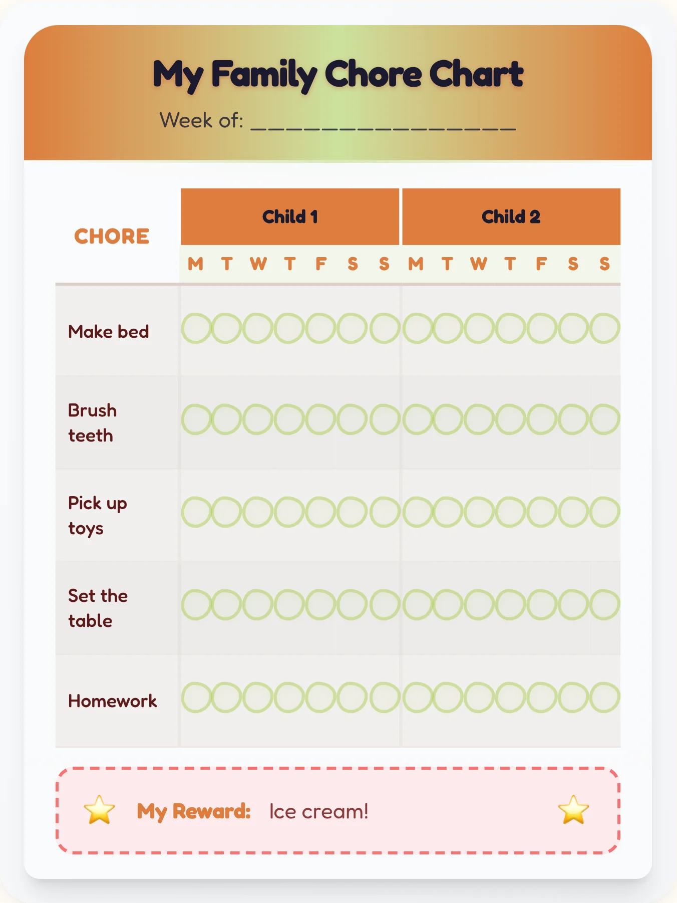 Fresh Holiday Team Chart - printable holiday chore chart