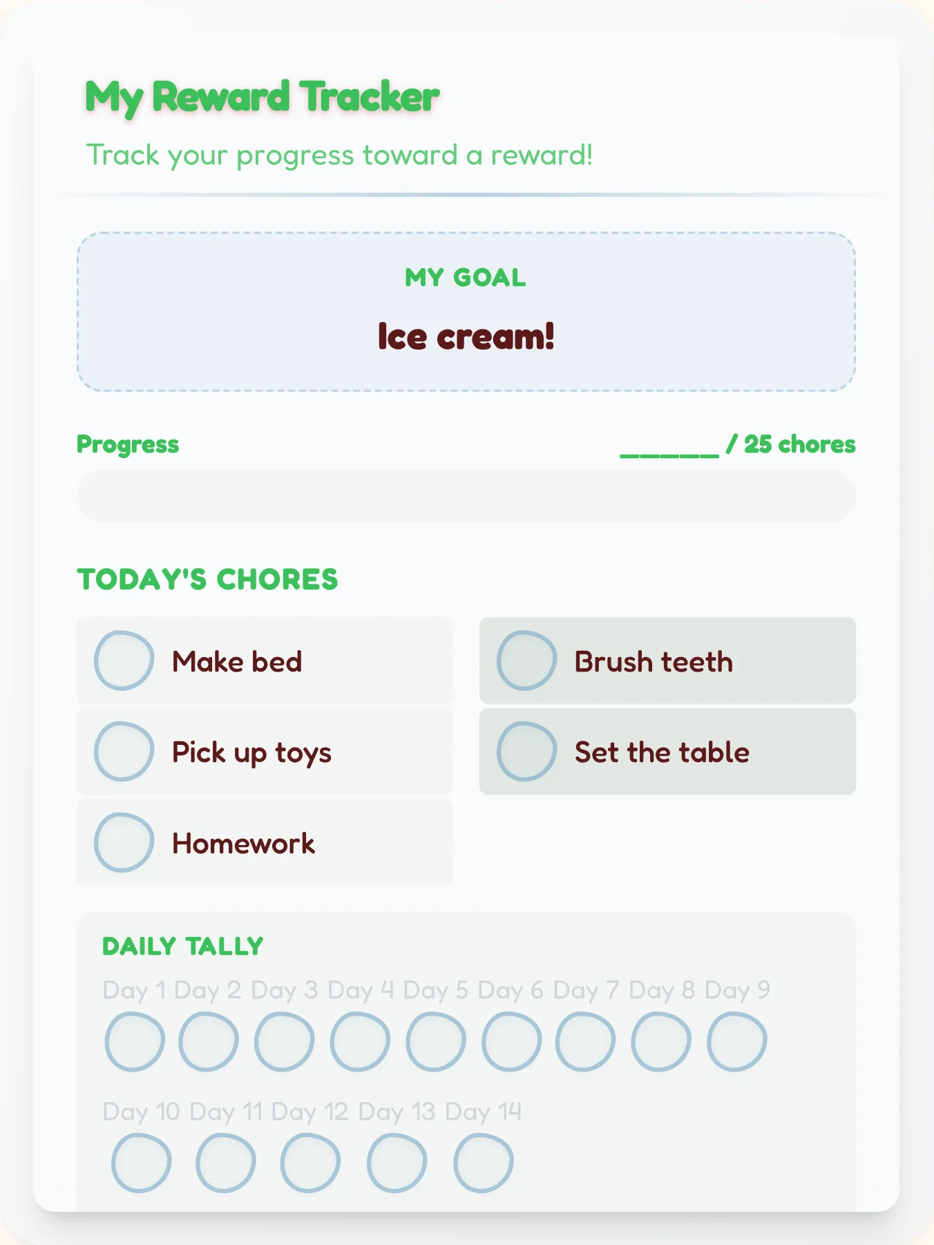 Warm Holiday Reward Board - printable holiday chore chart