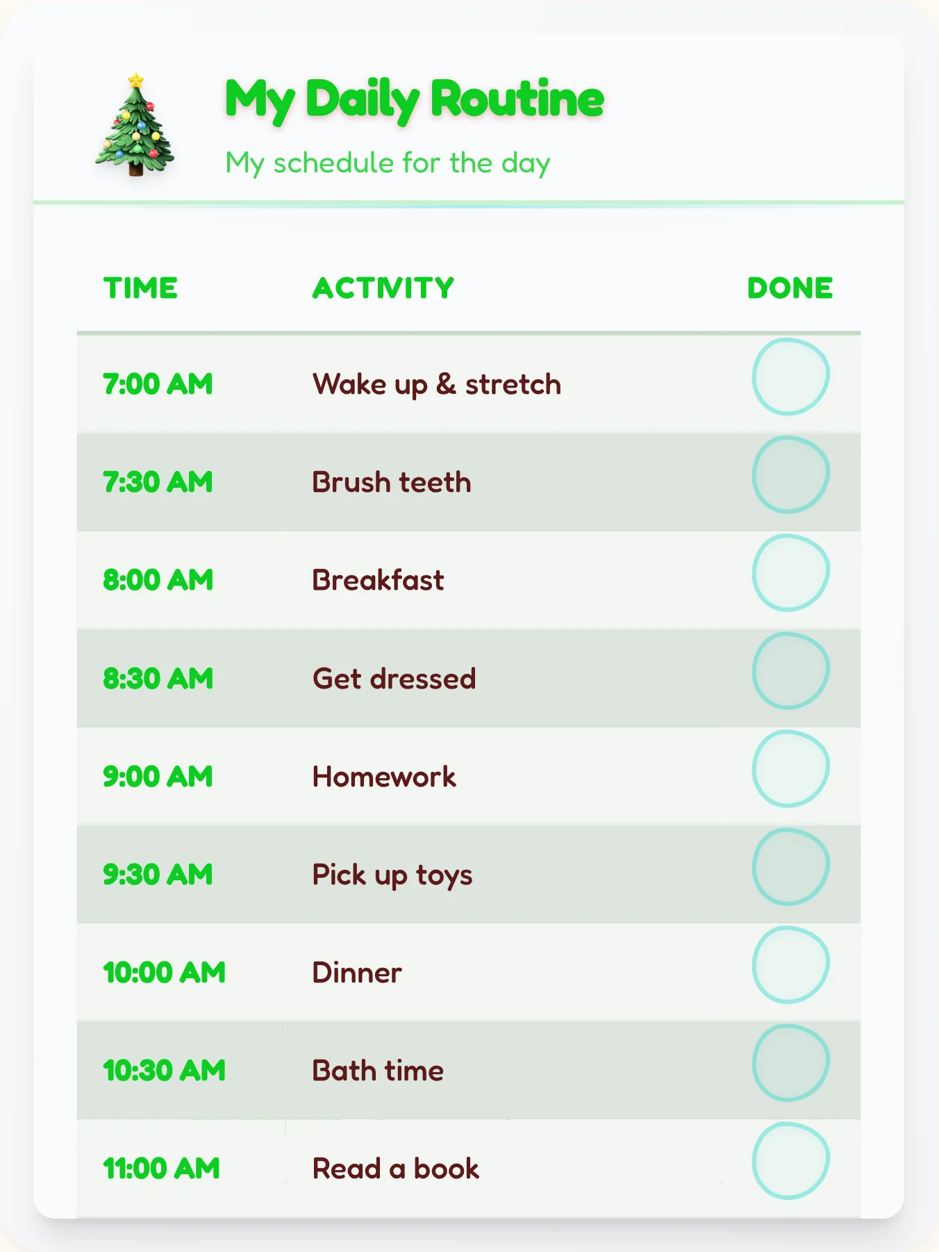 Vivid Holiday Schedule Chart - printable holiday chore chart