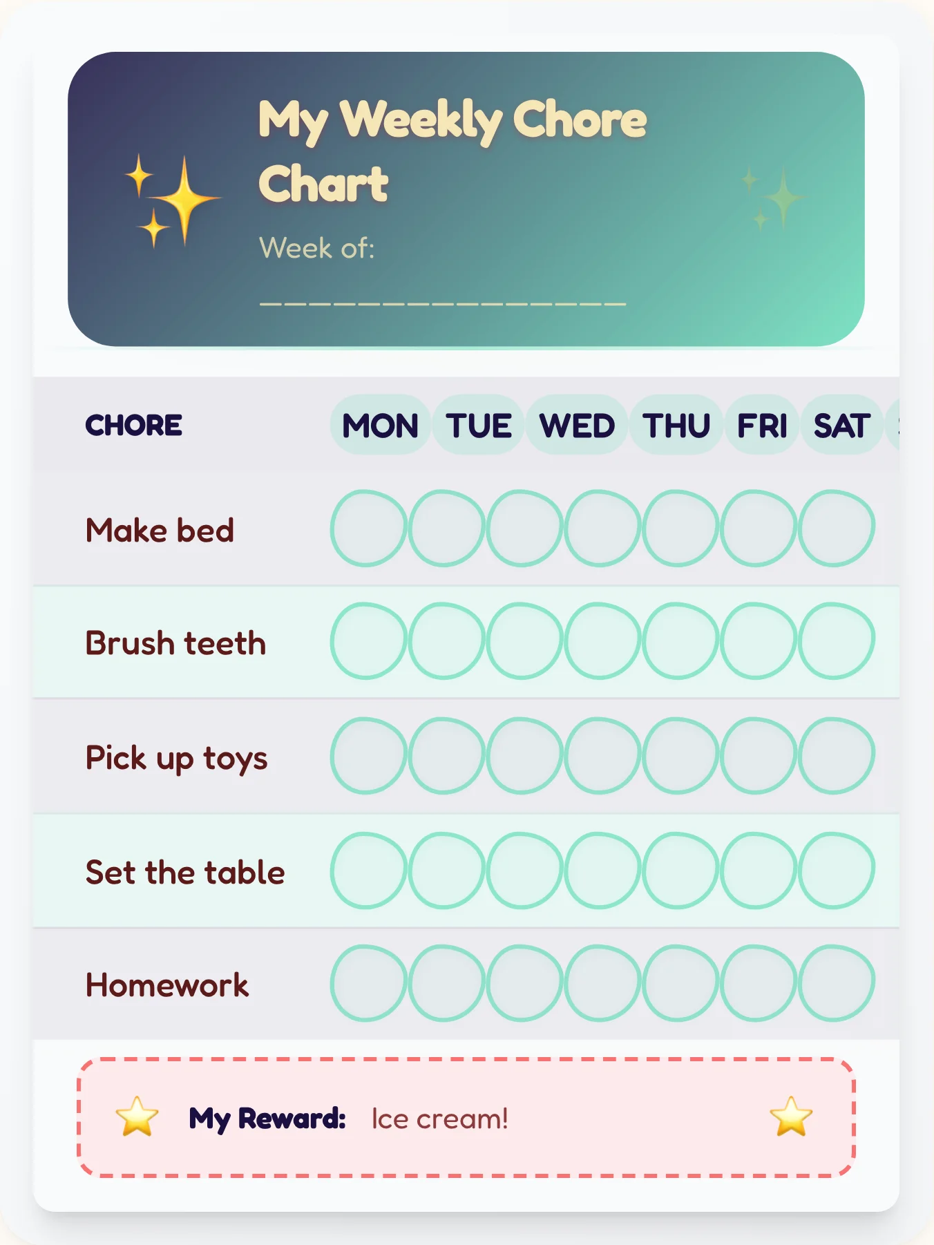 Aurora Frost Eve Chore Chart - printable holiday chore chart