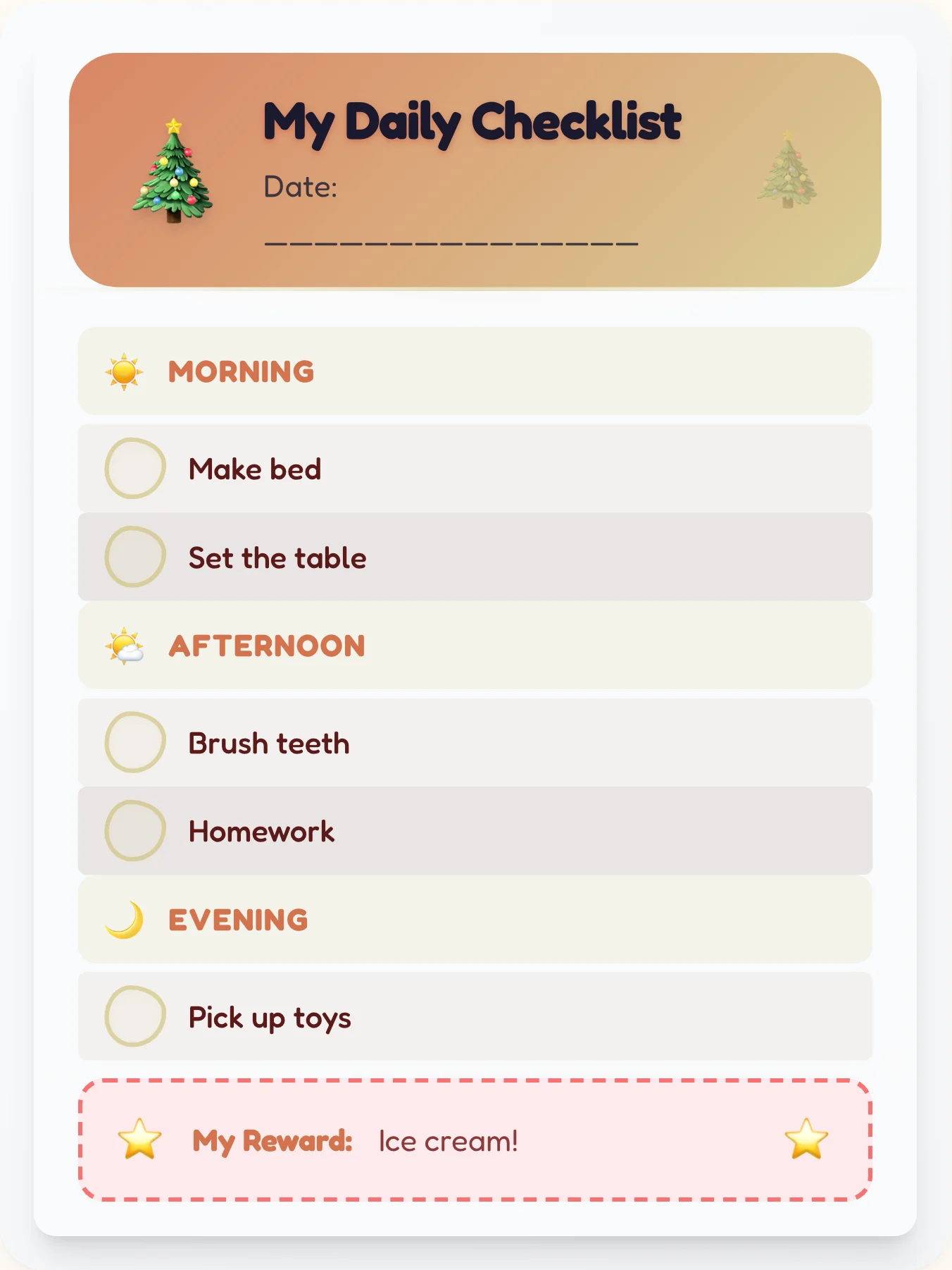Dreamy Holiday Day Tracker - printable holiday chore chart