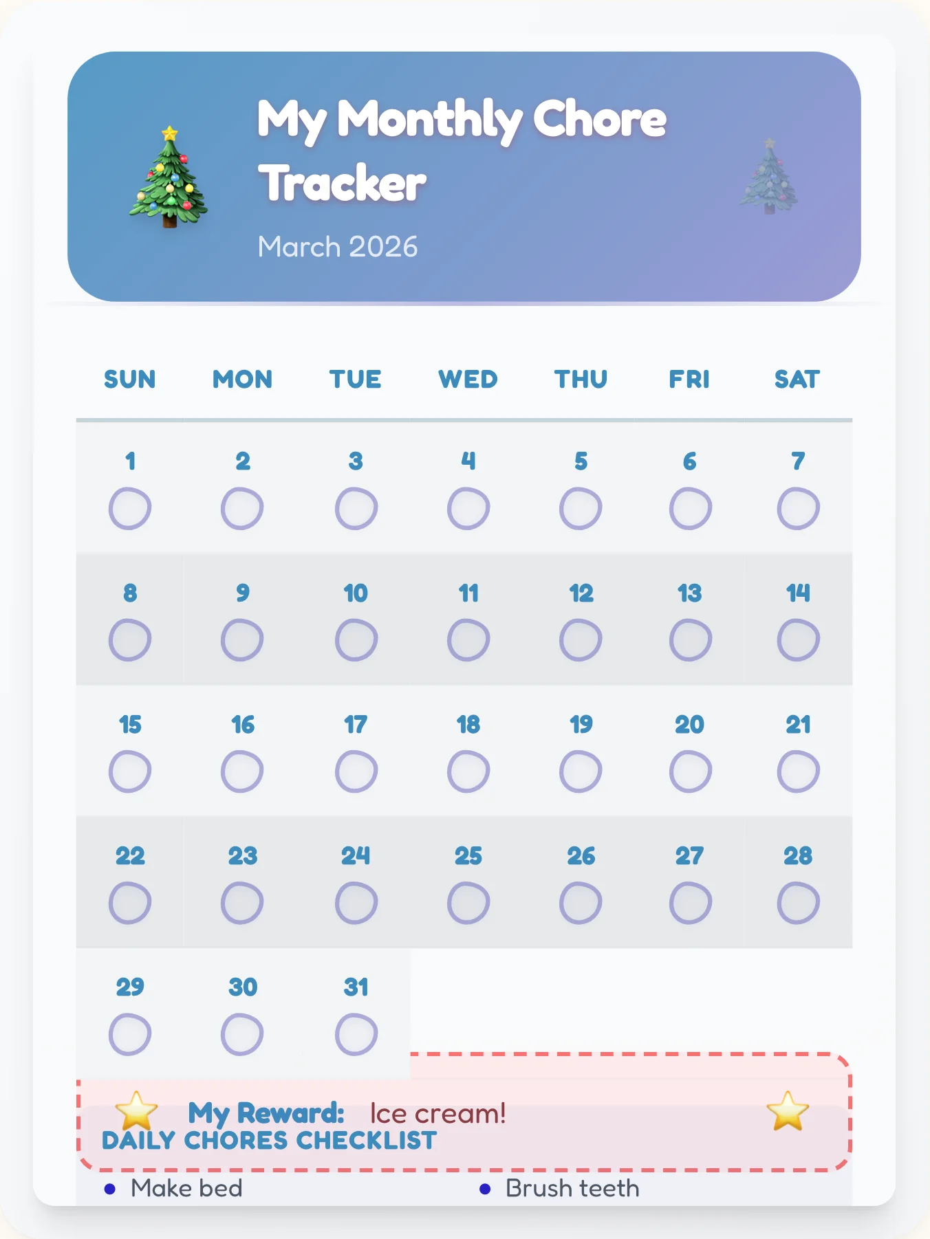 Joyful Holiday Monthly Planner - printable holiday chore chart