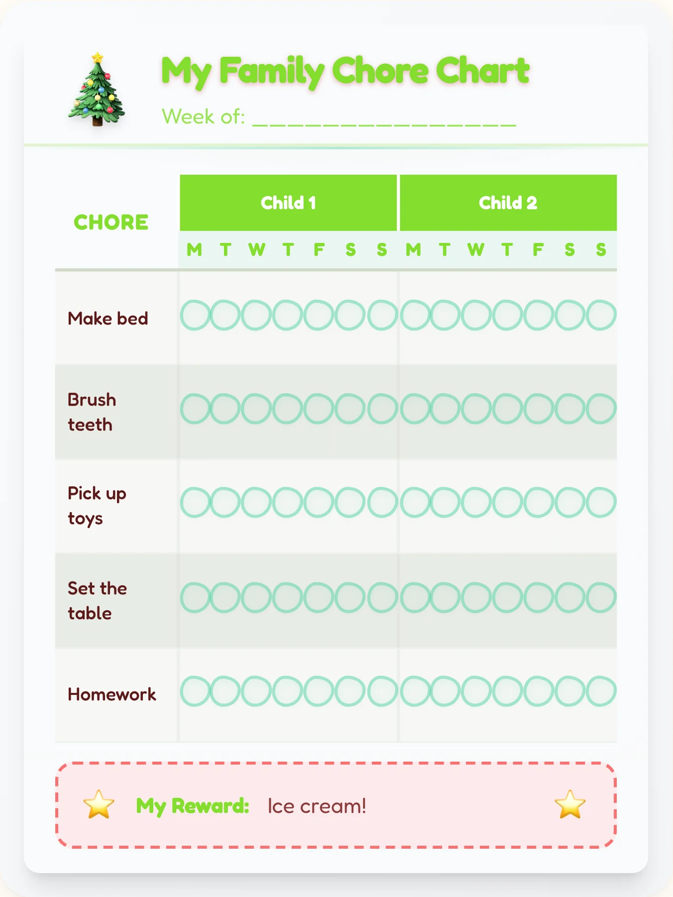 Quiet Holiday Group Planner - printable holiday chore chart