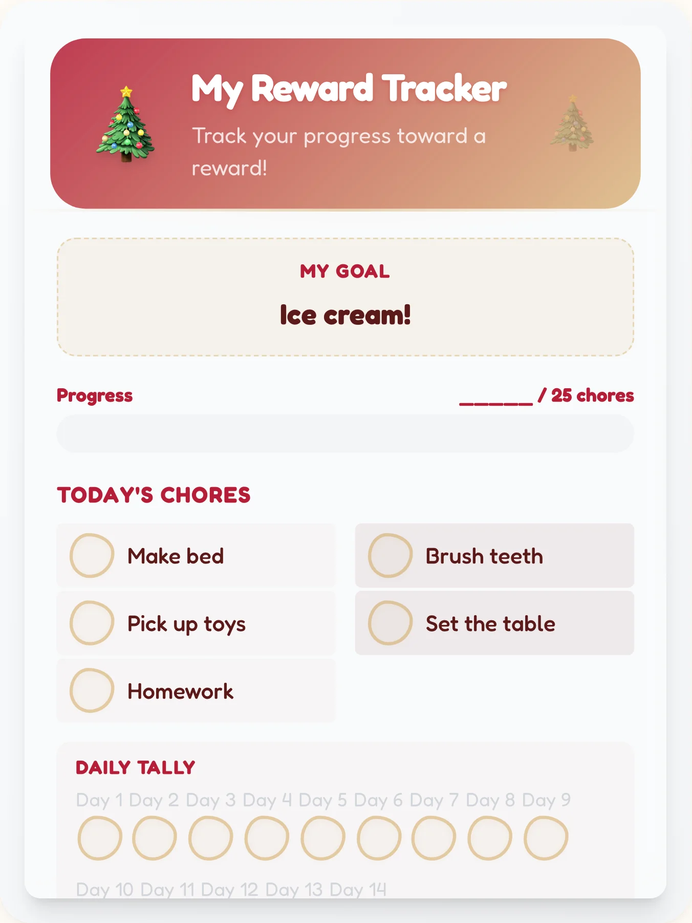 Frosty Holiday Achievement Board - printable holiday chore chart