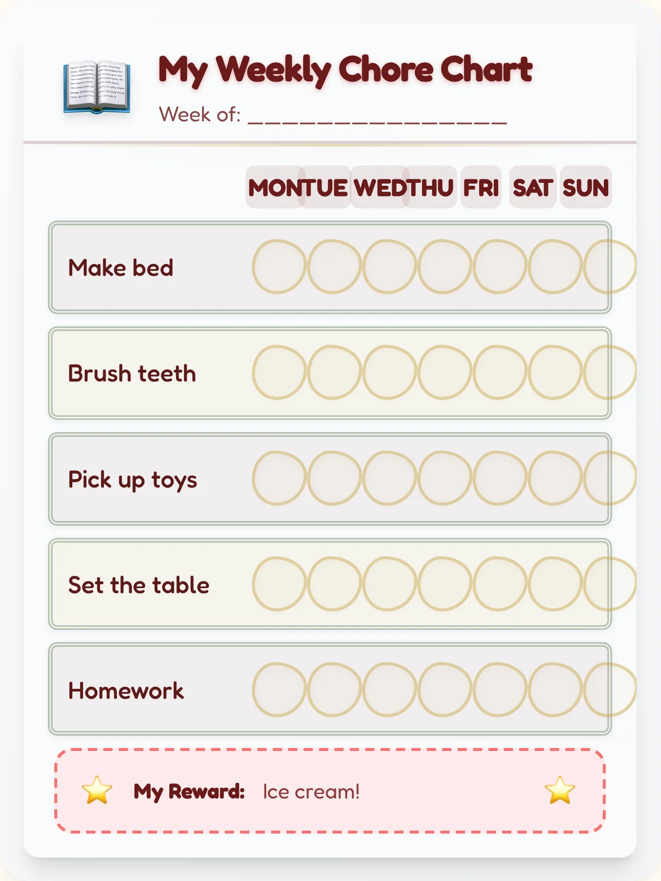 Enchanted Winter Storybook Chore Chart - printable holiday chore chart