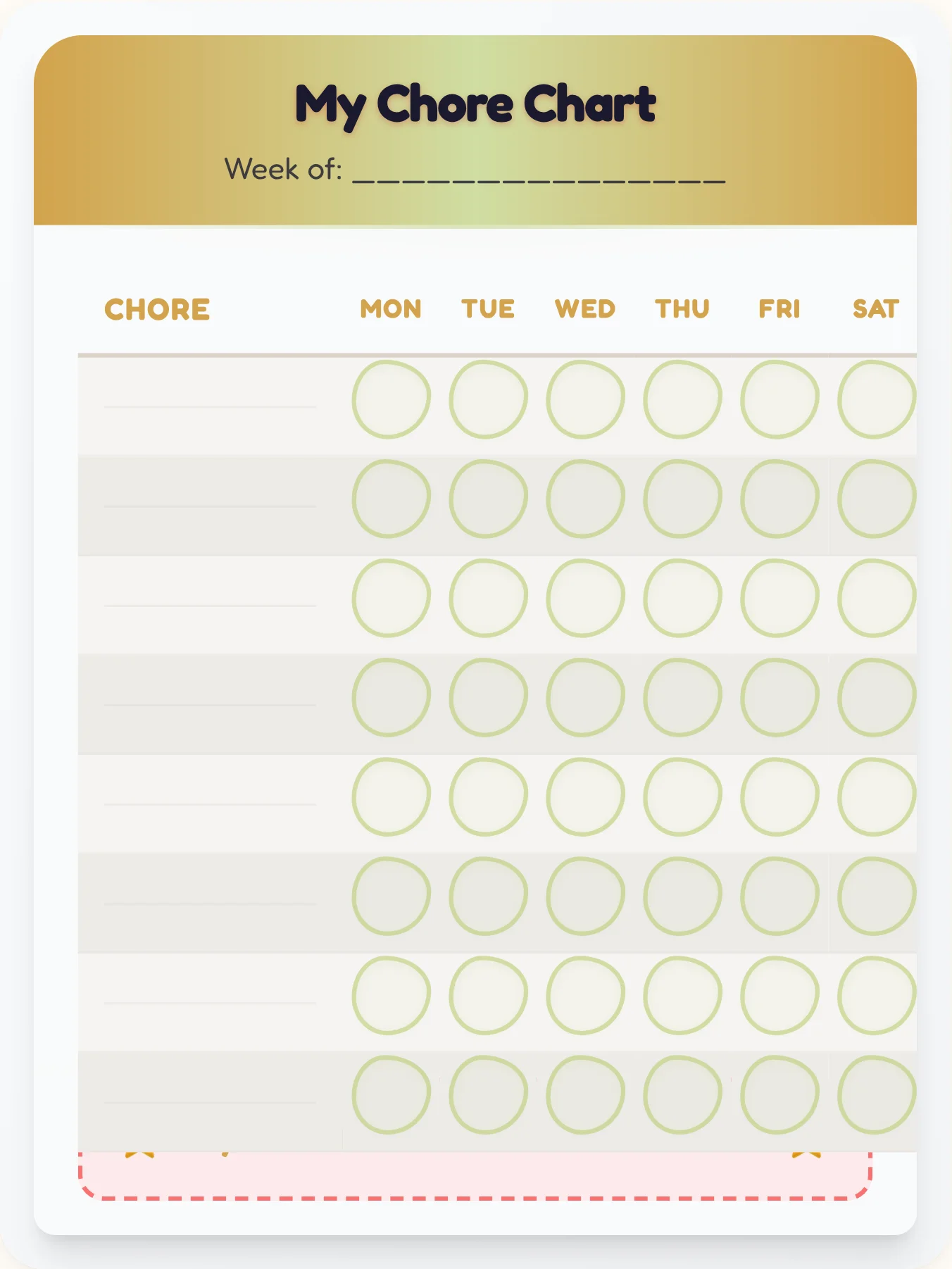 Golden Holiday Open Template - printable holiday chore chart