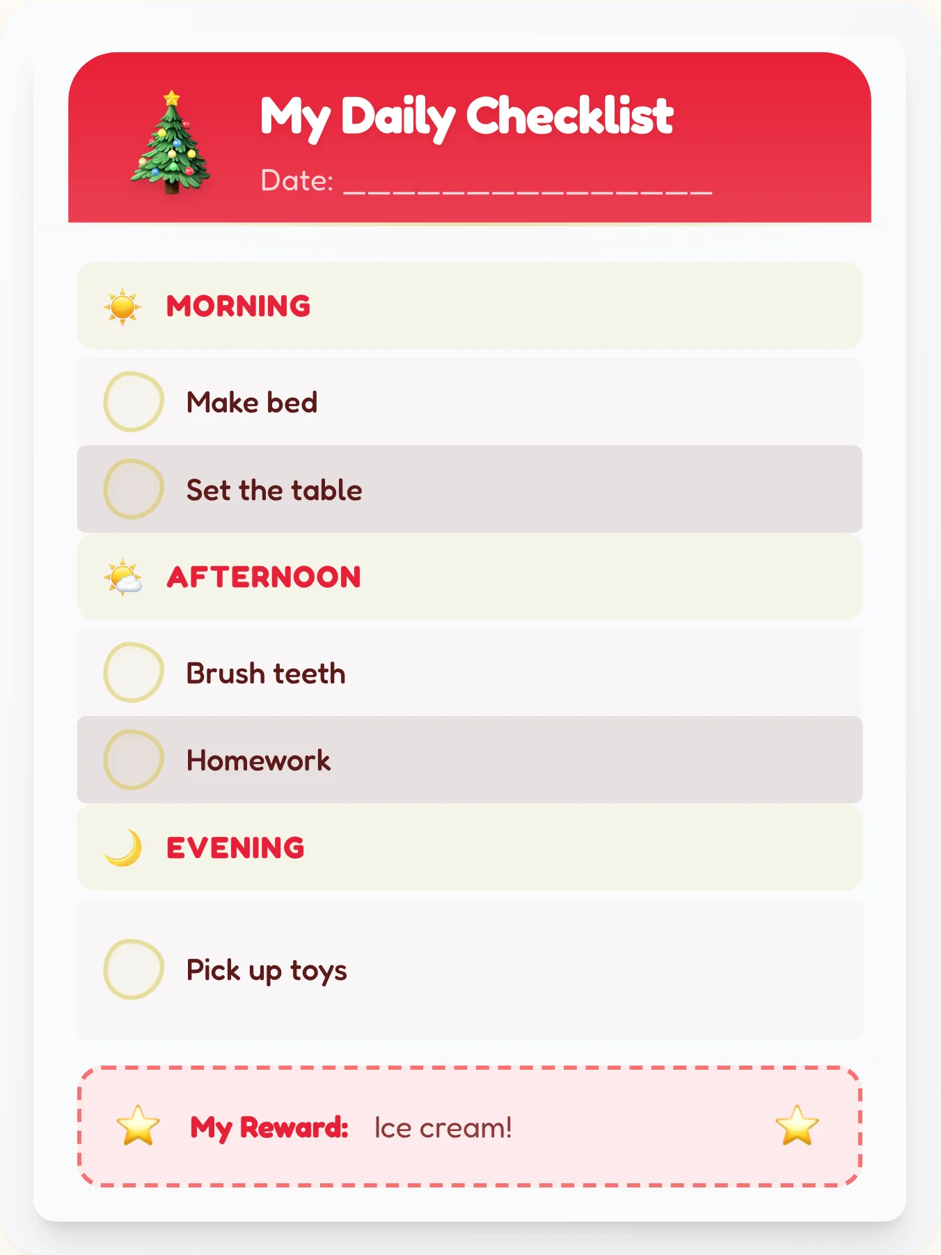 Glossy Holiday Checklist - printable holiday chore chart