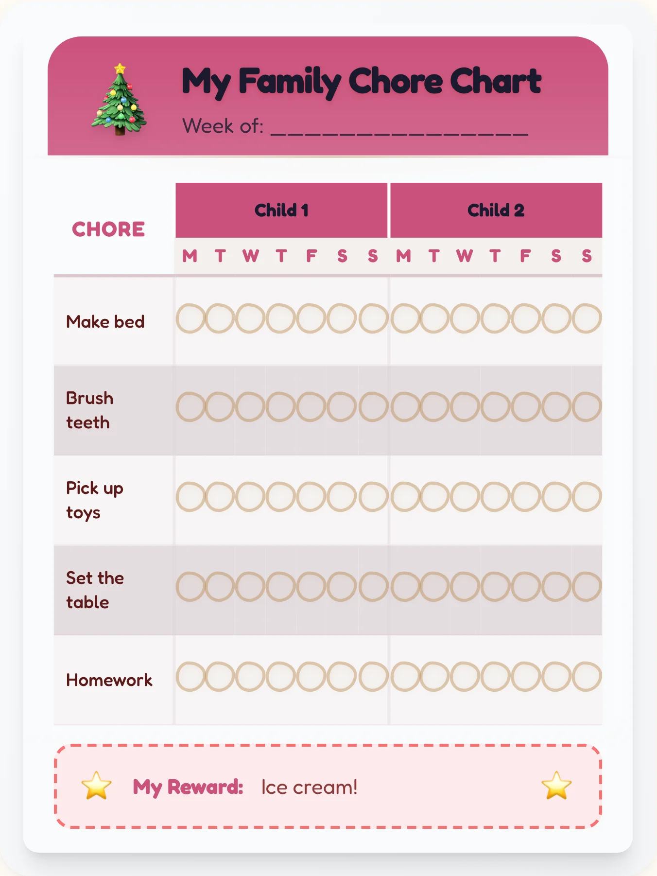 Electric Holiday Family Chart - printable holiday chore chart