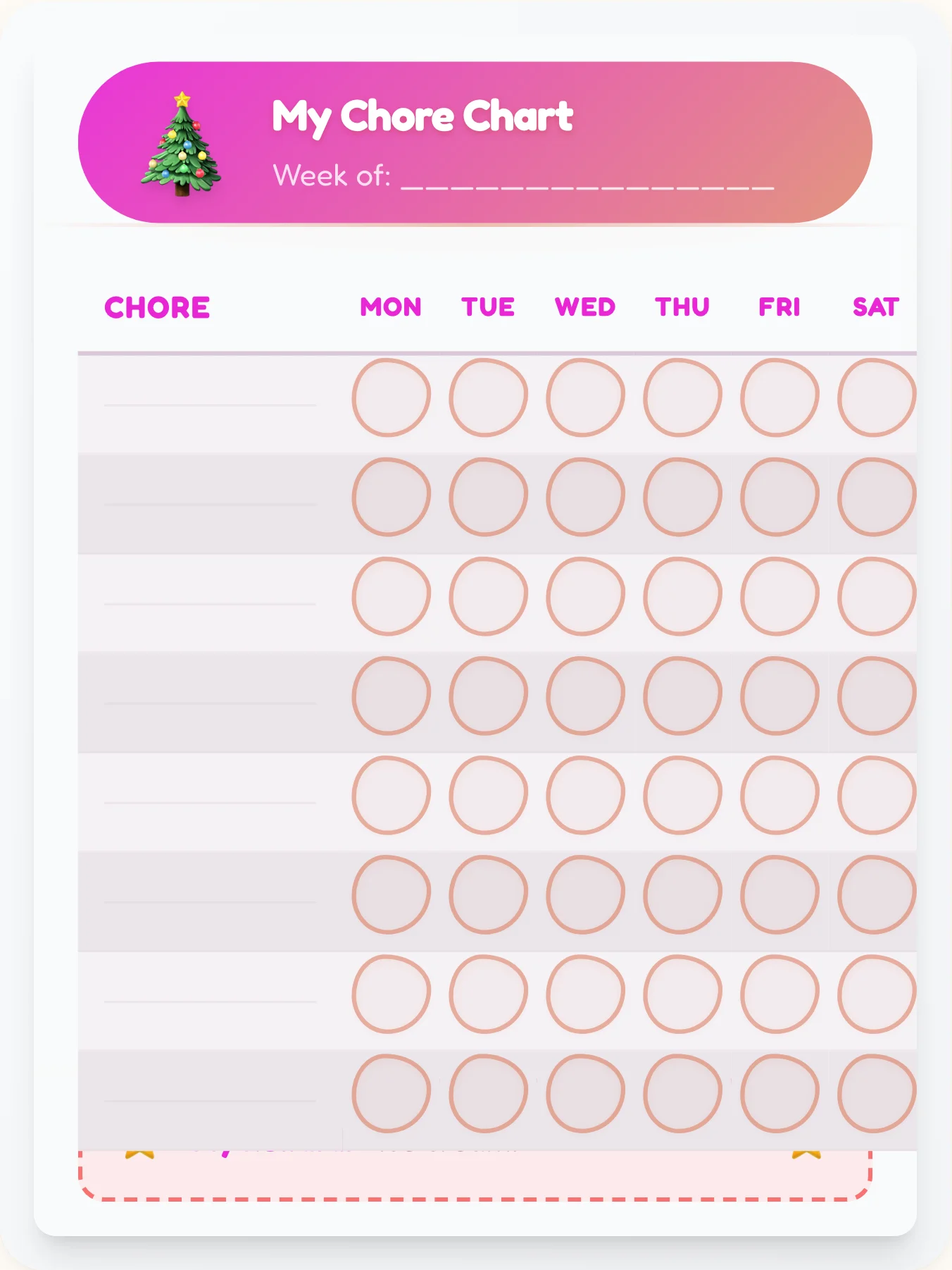 Airy Holiday Open Template - printable holiday chore chart