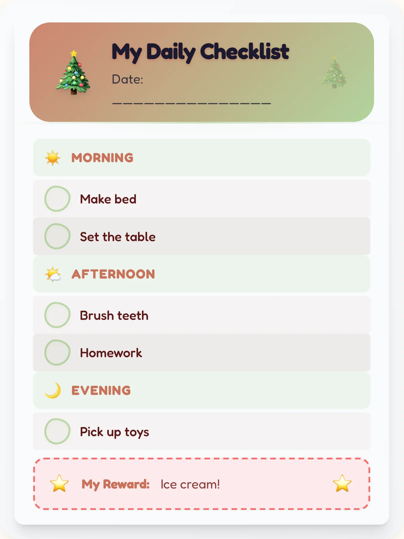 Cozy Holiday Checklist - printable holiday chore chart