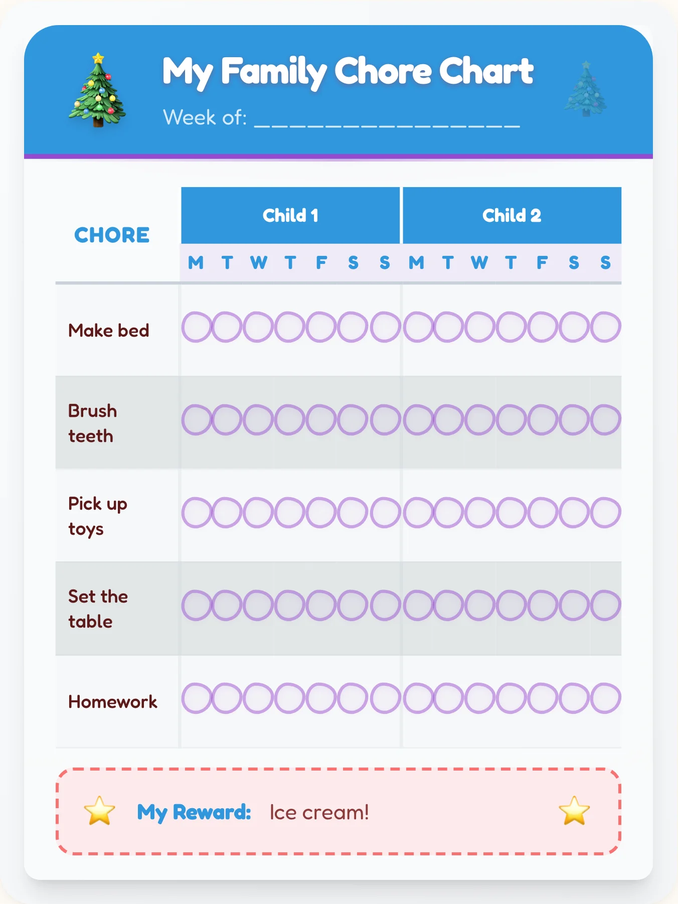 Joyful Holiday Group Planner - printable holiday chore chart