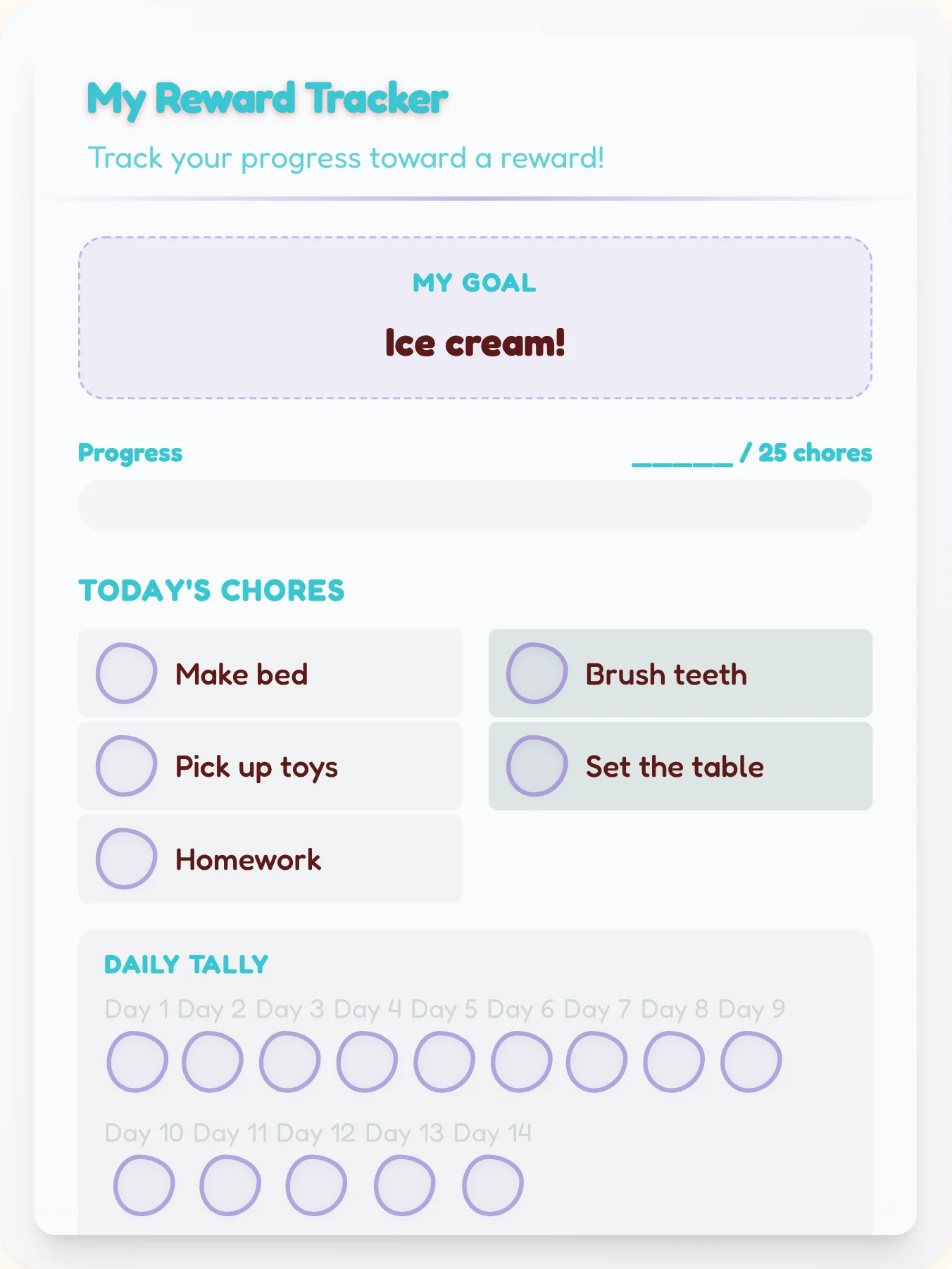 Harmony Holiday Points Tracker - printable holiday chore chart