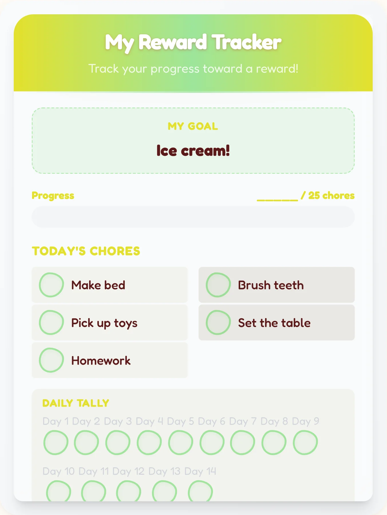 Lively Holiday Points Tracker - printable holiday chore chart