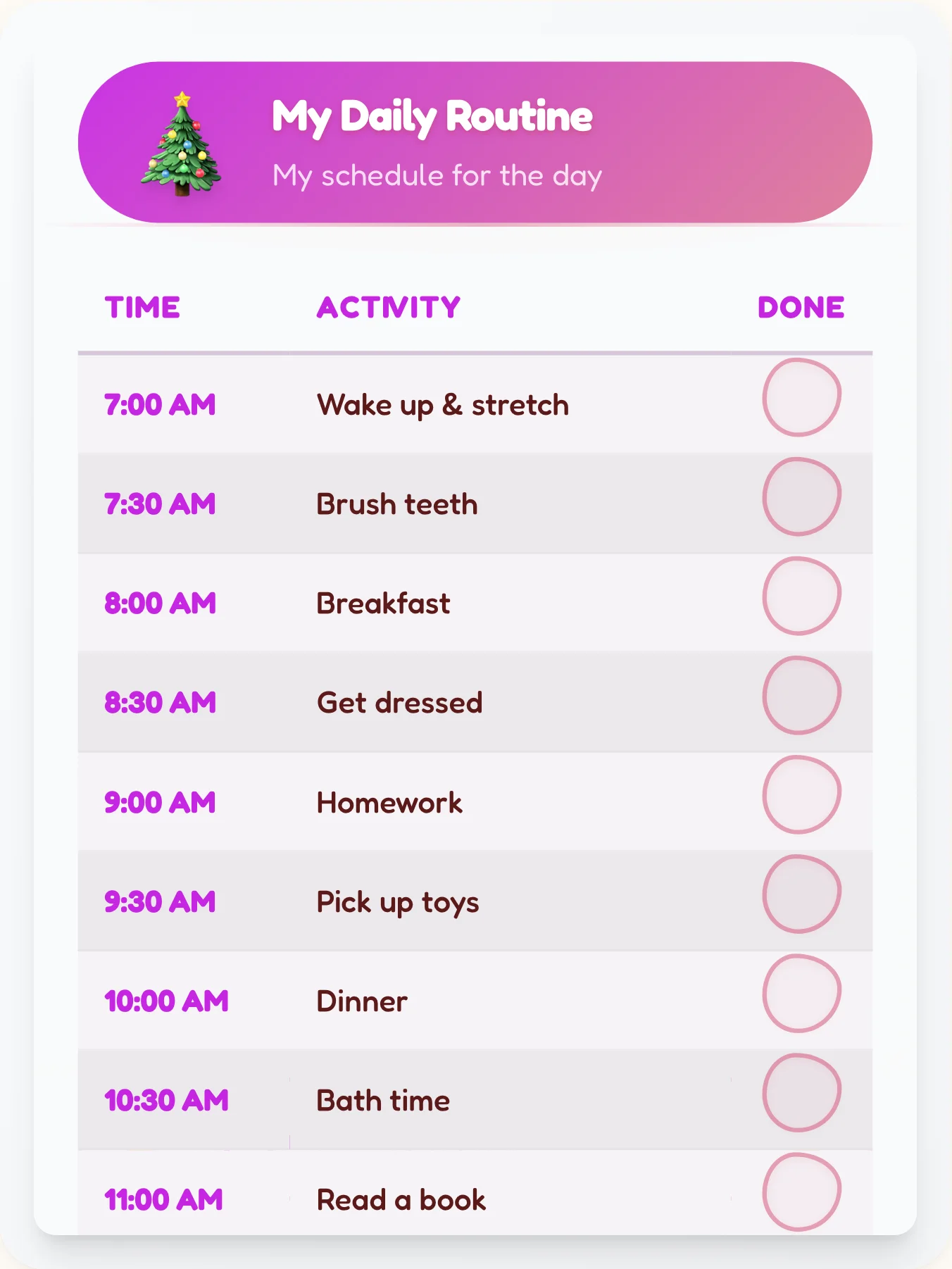 Vibrant Holiday Schedule Chart - printable holiday chore chart